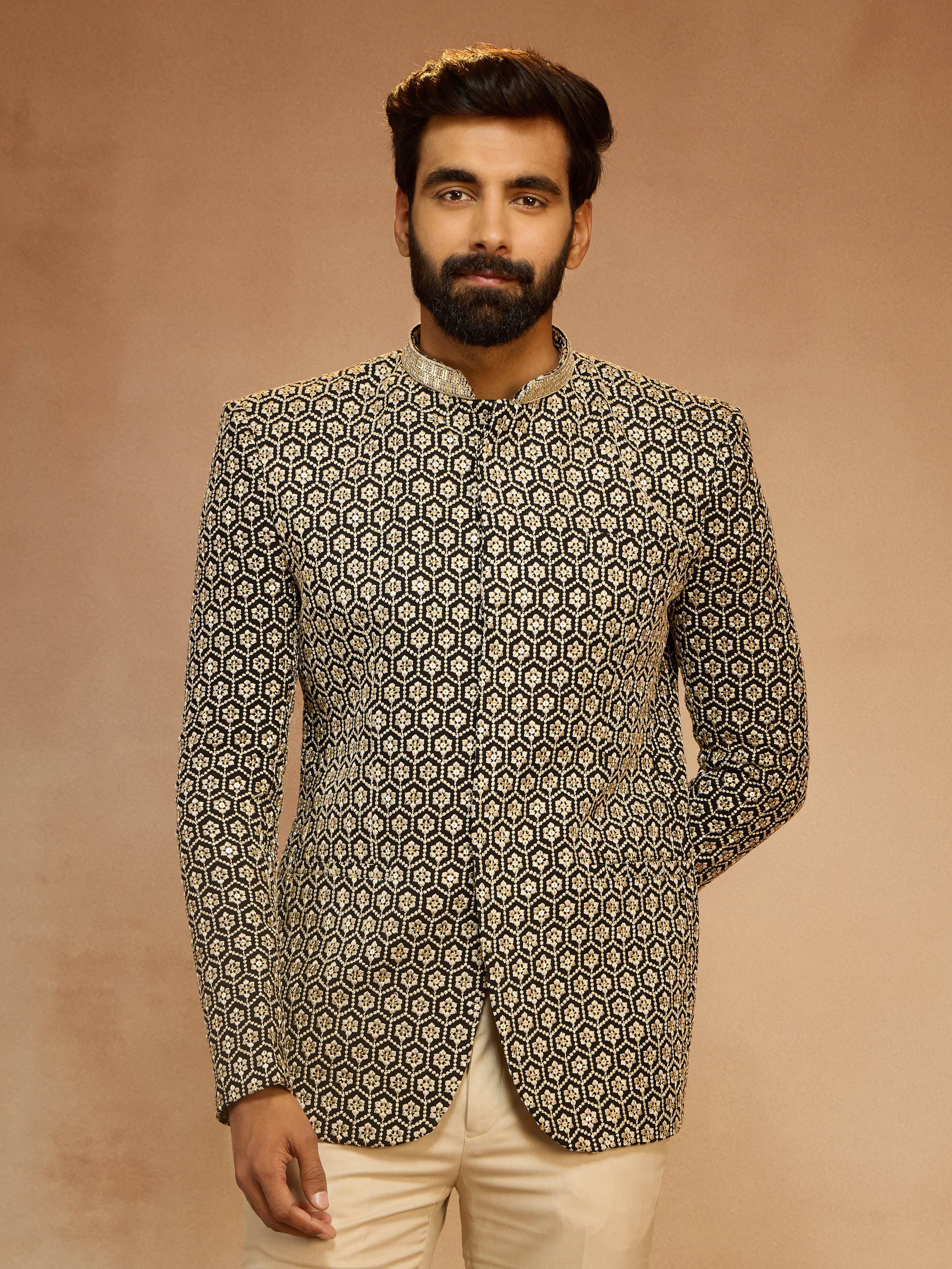 Men's Black Sequin Embroidered Jodhpuri Jacket - Image 4