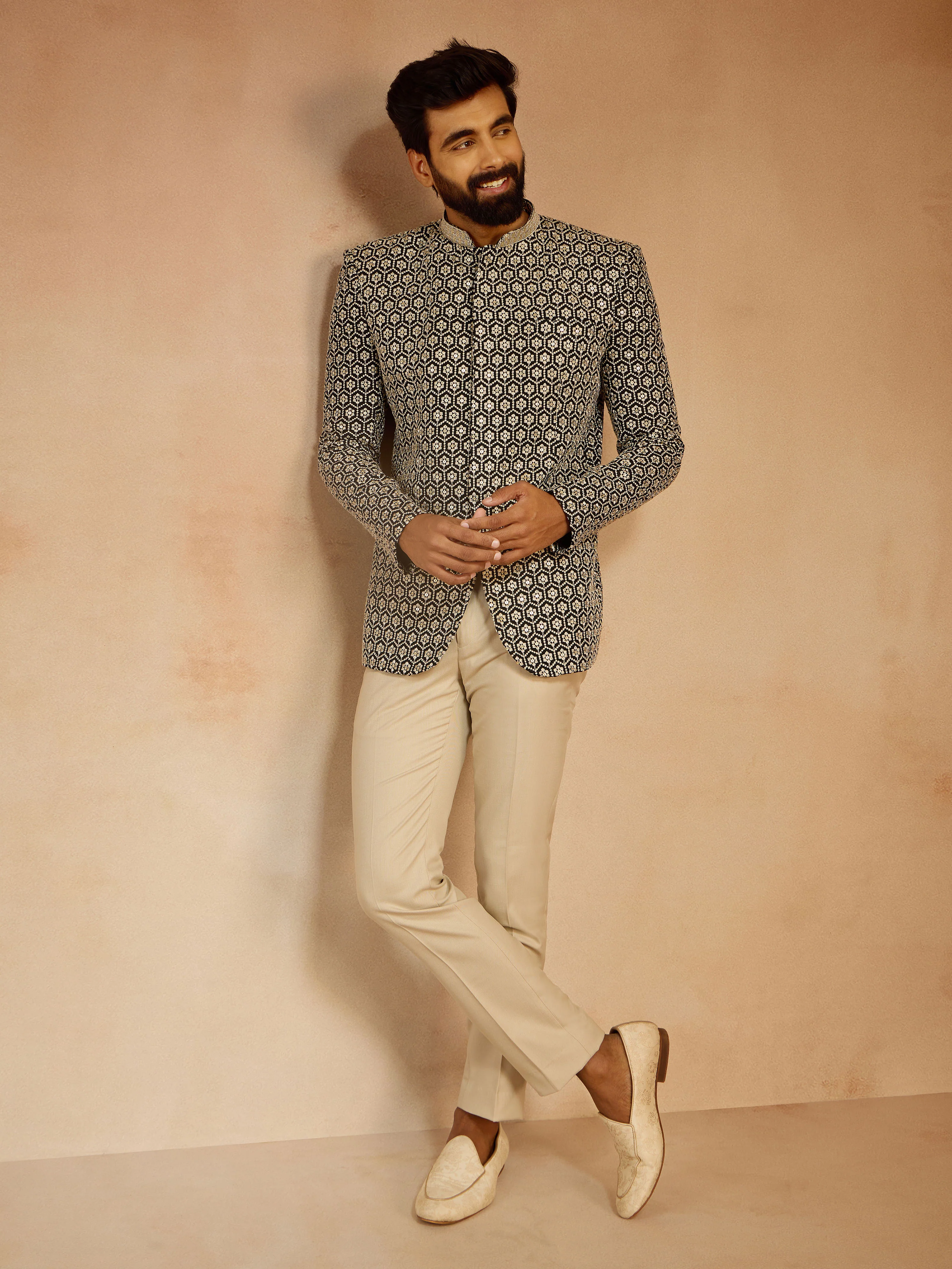 Men's Black Sequin Embroidered Jodhpuri Jacket - Image 6