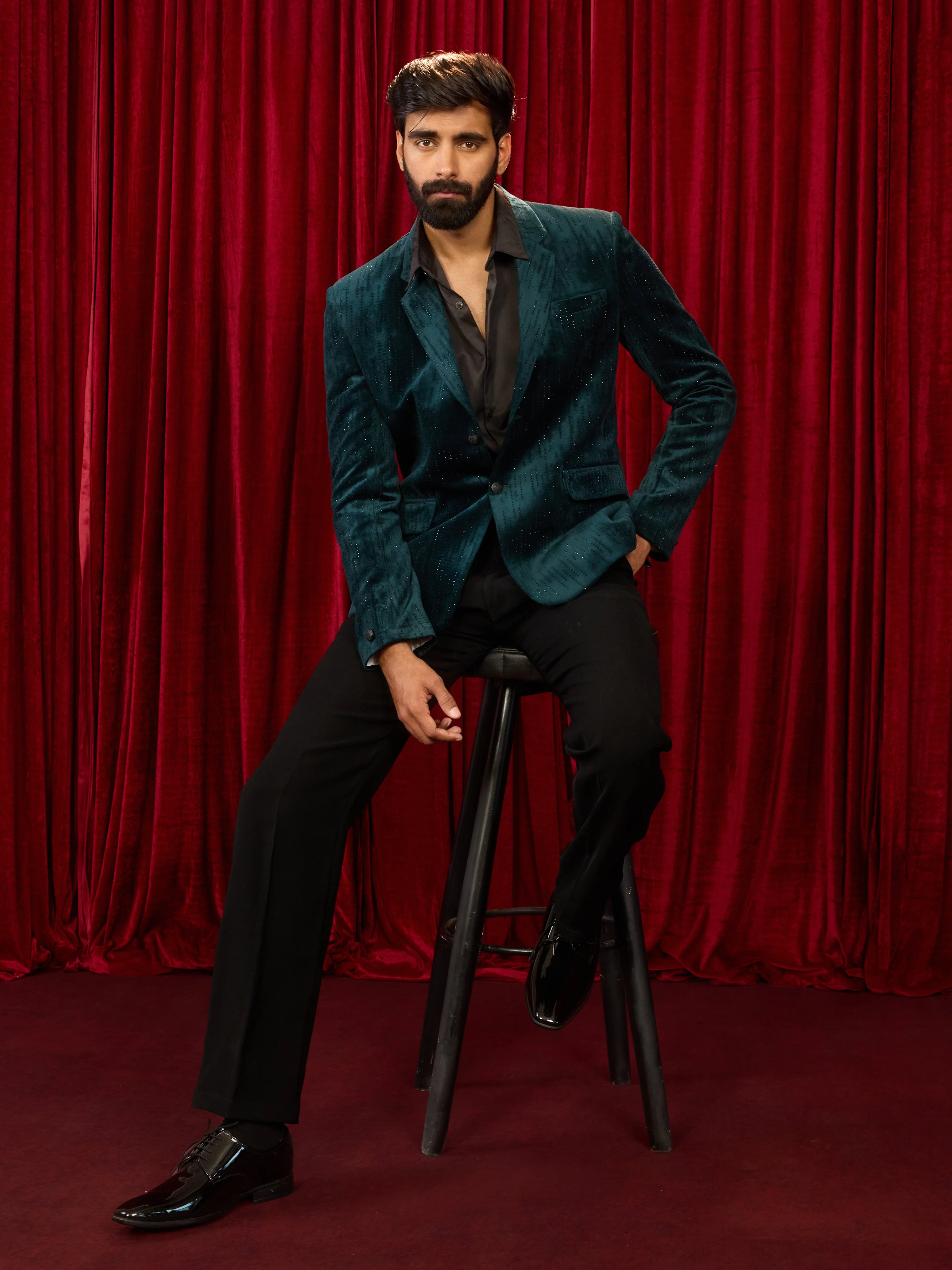 Men's Black Solid Imported Suiting Lycra Straight Pant - Image 5
