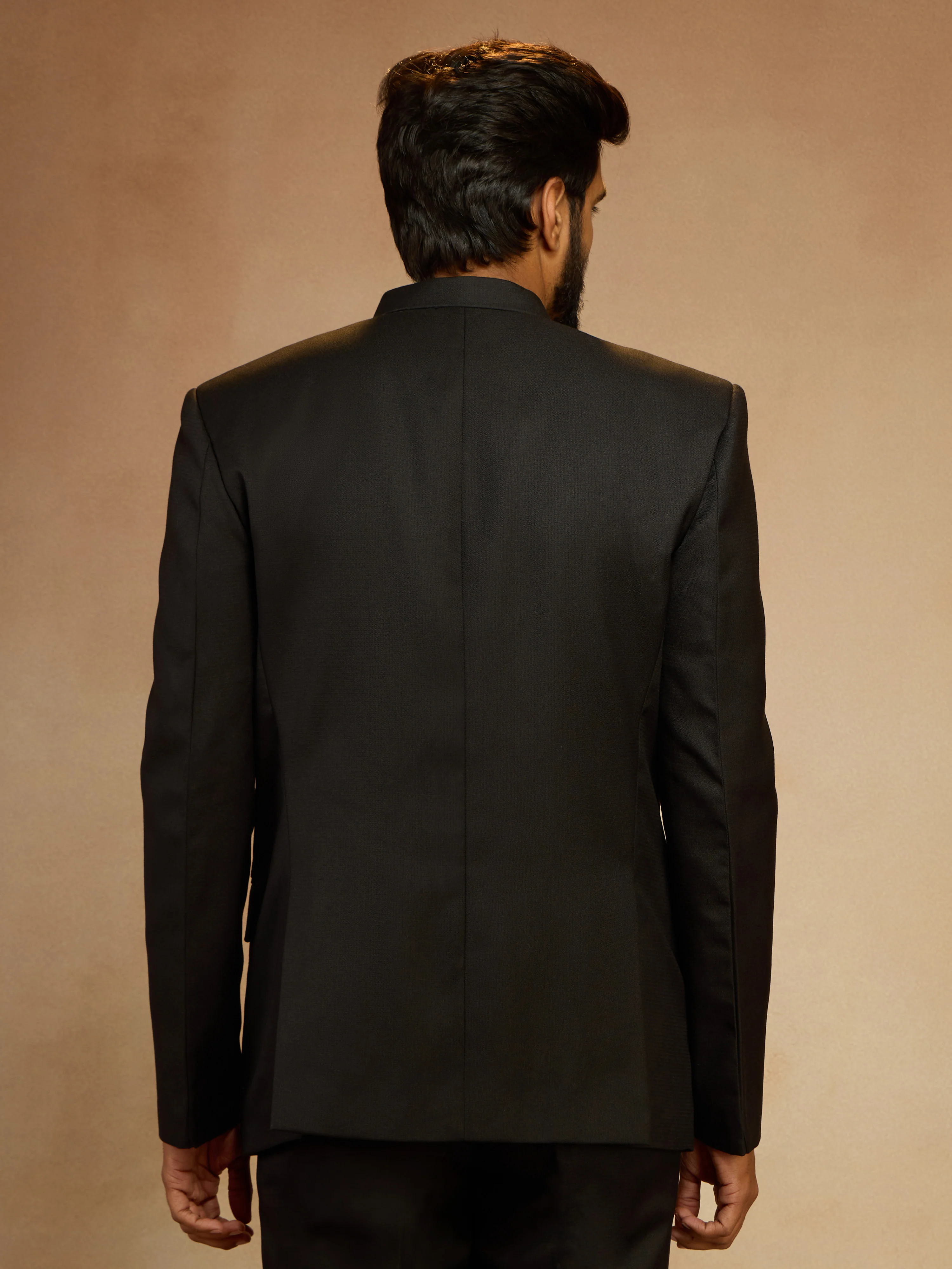 Men's Black Solid Jodhpuri Suit with Brooch Detail in Imported Suiting Lycra - Image 5