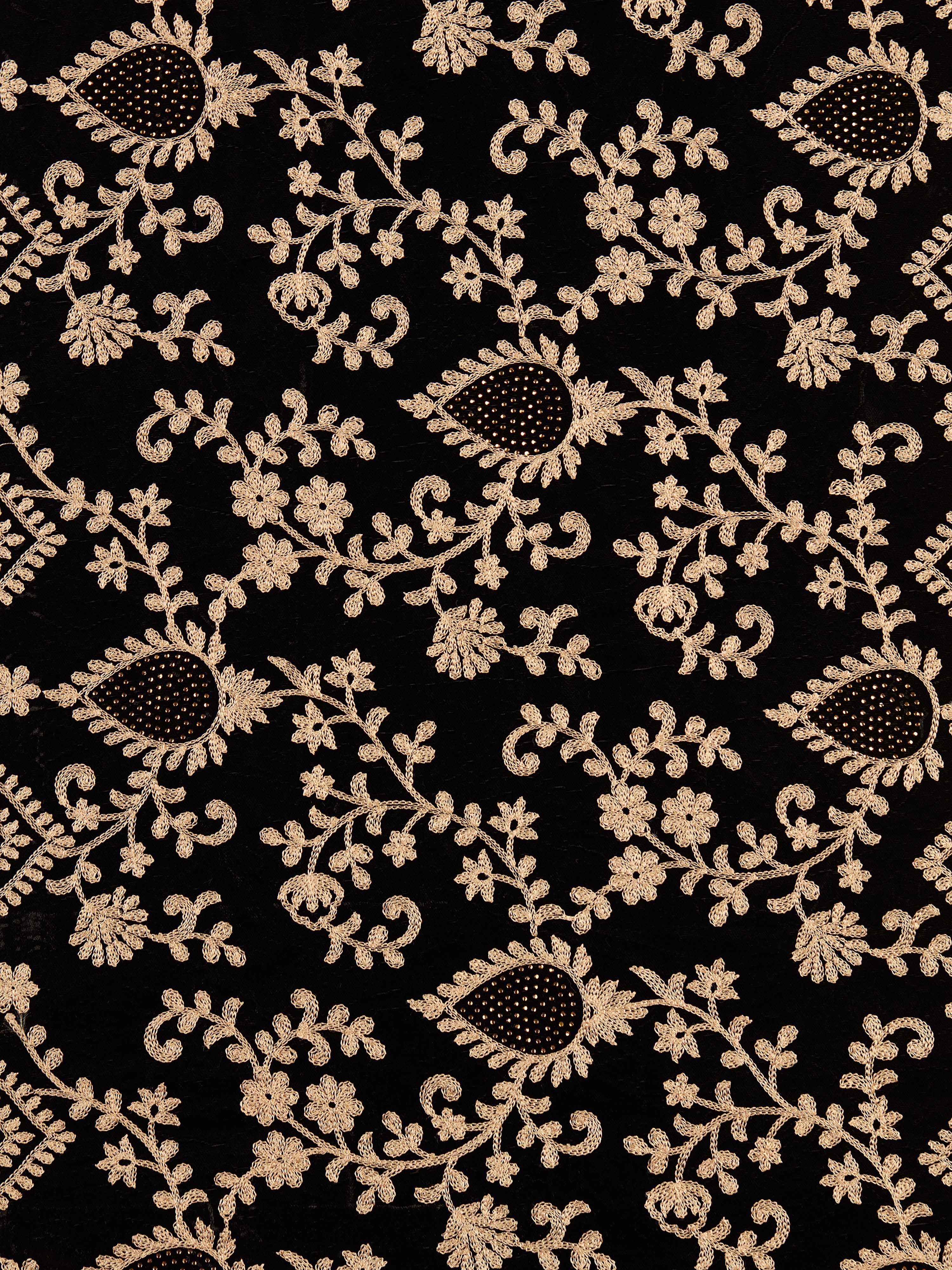Men's Black Solid Silk Blend Kurta with Velvet Thread Embroidery Dupatta Set - Image 6