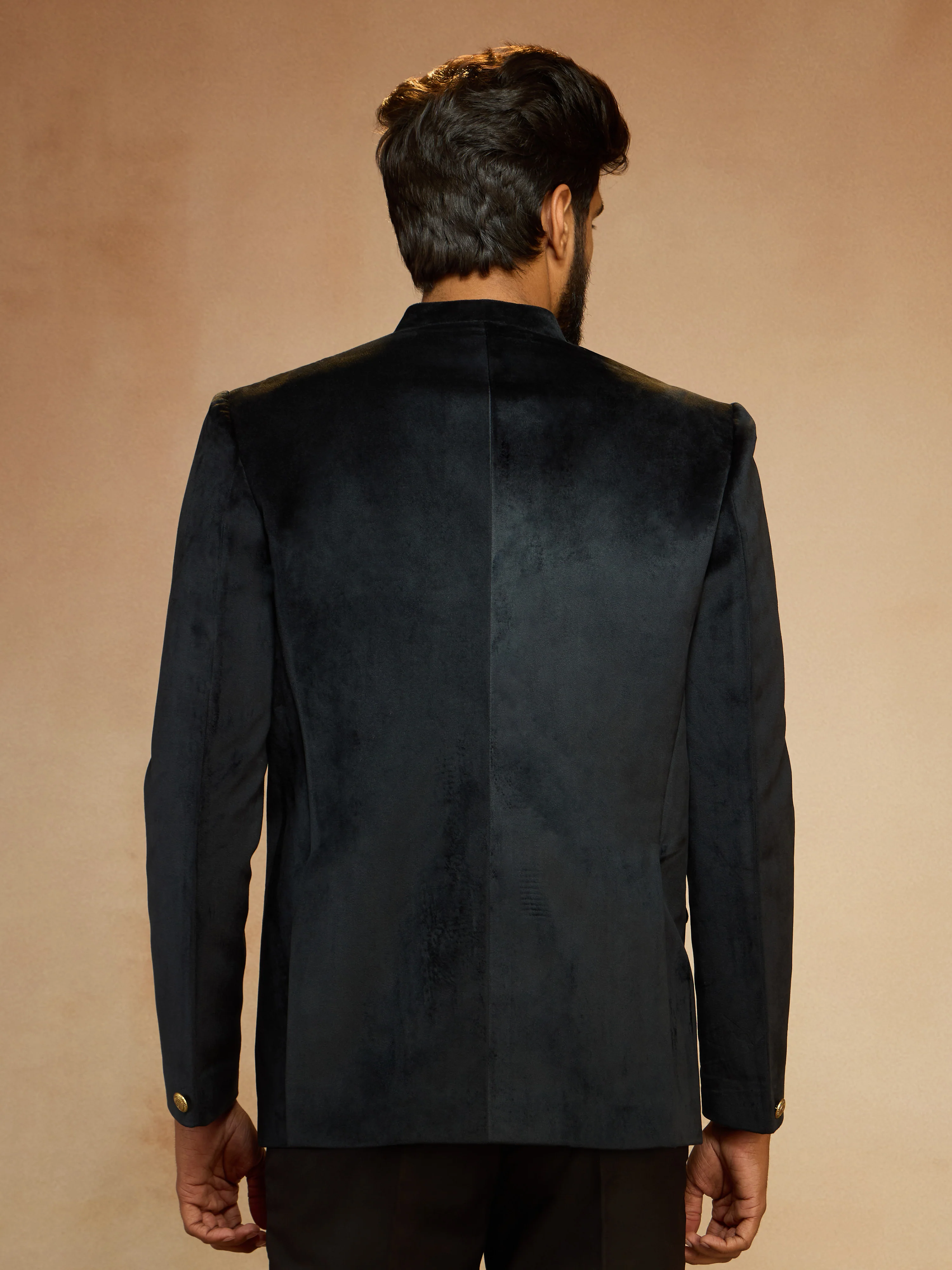 Men's Black Velvet Solid Slim Fit Jodhpuri Suit with Satin Detail - Image 5