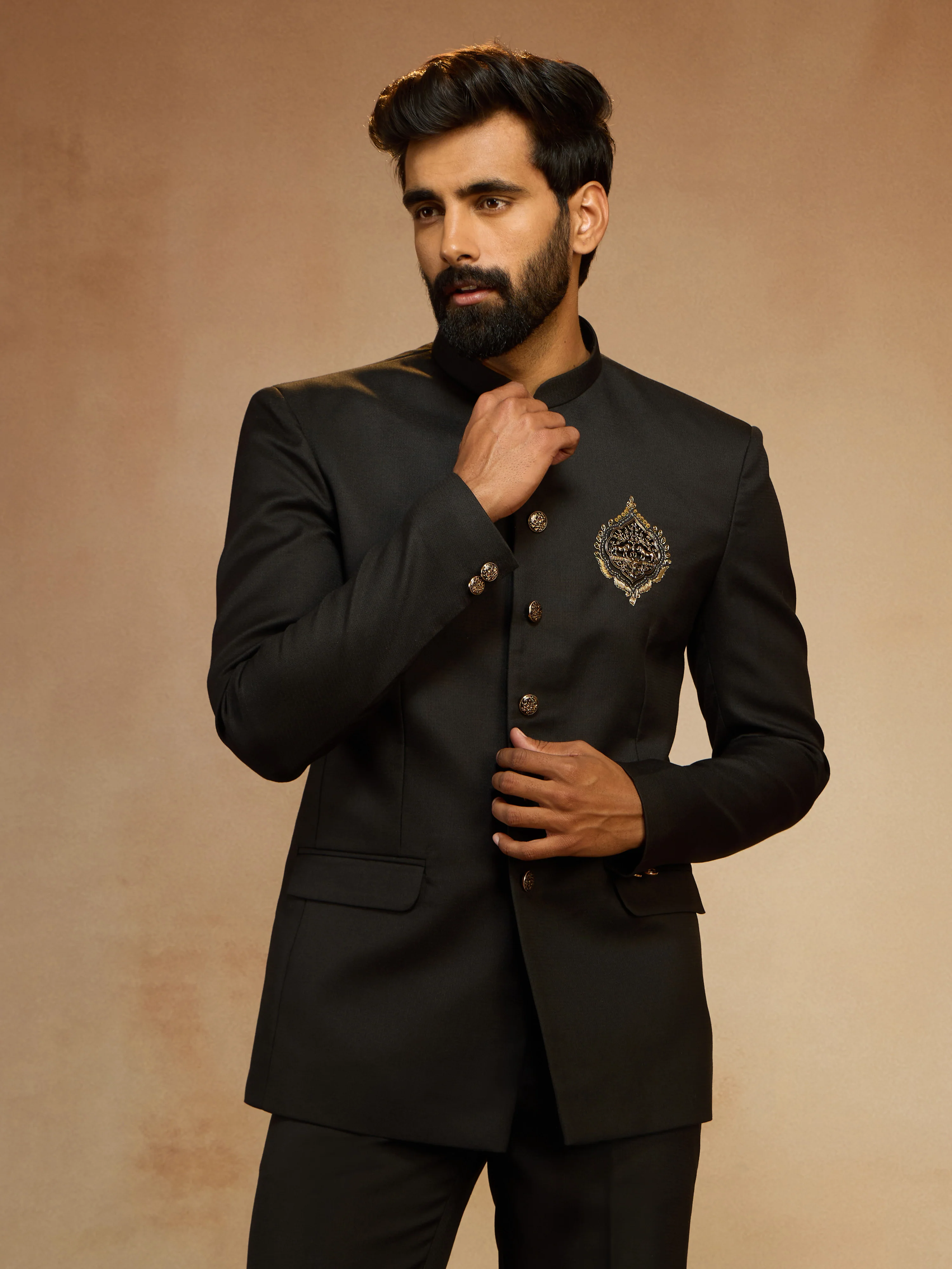Men's Black Zardozi Sequin Embroidered Imported Suiting Lycra Jodhpuri