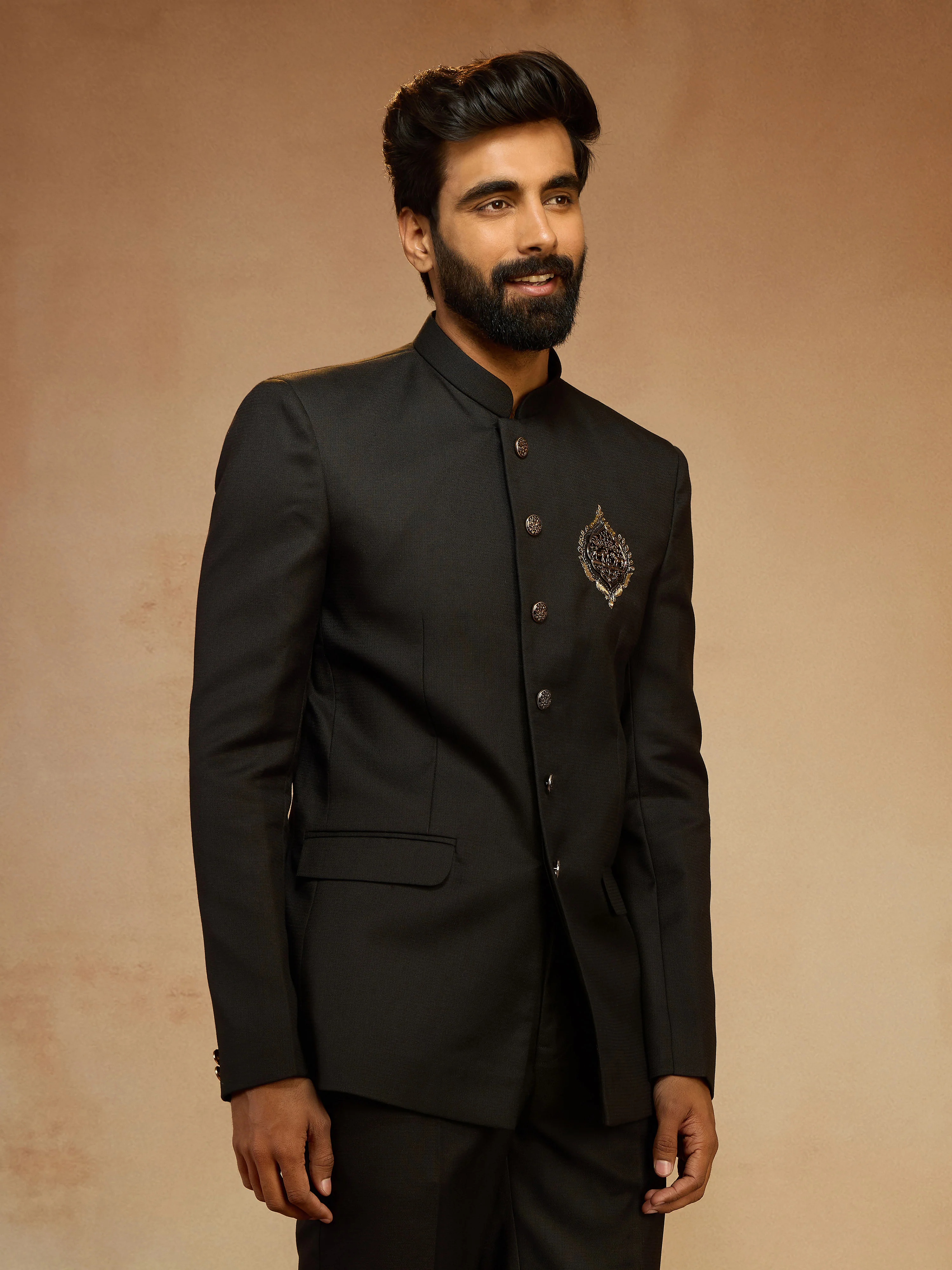 Men's Black Zardozi Sequin Embroidered Imported Suiting Lycra Jodhpuri - Image 3