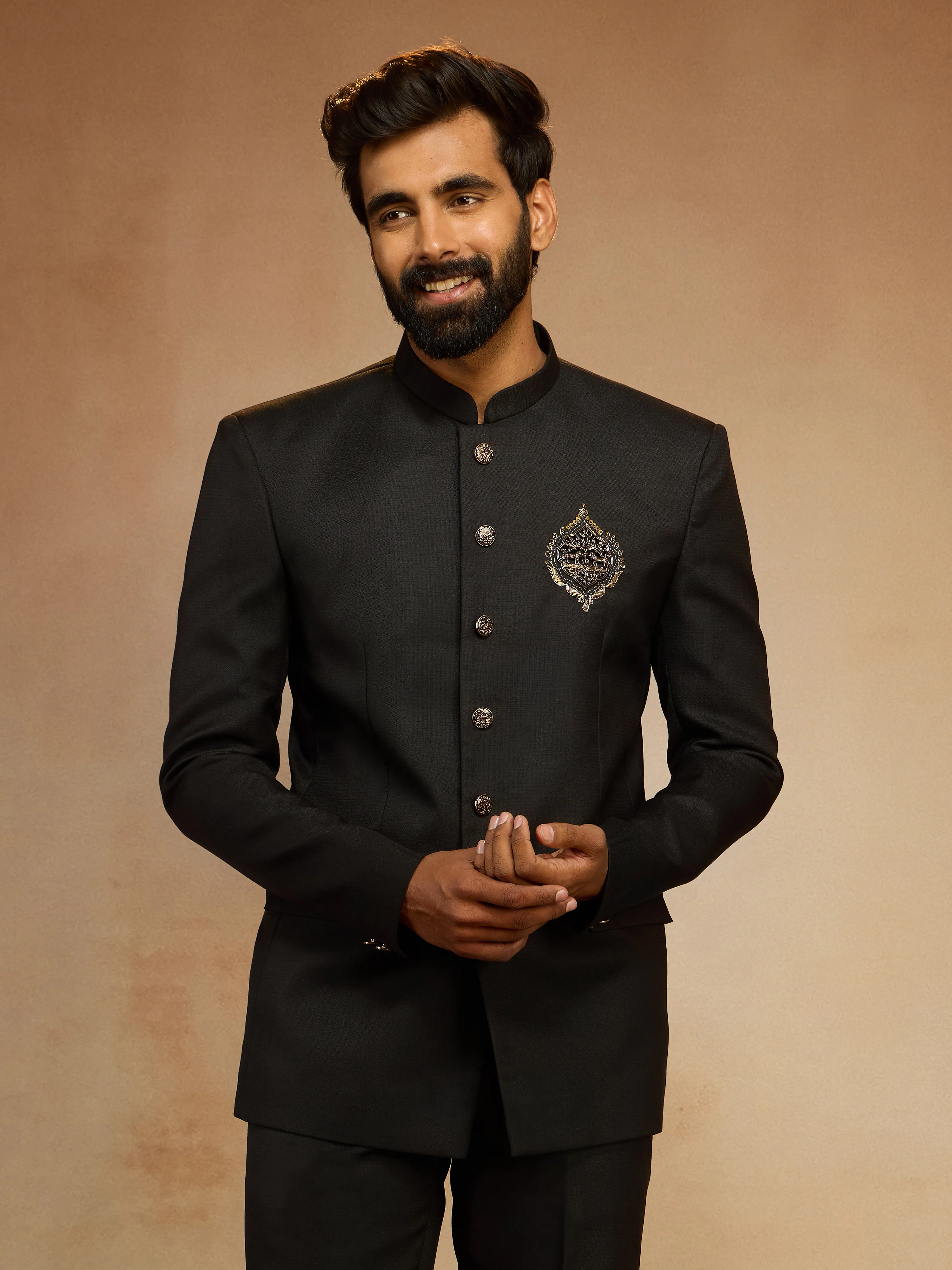 Men's Black Zardozi Sequin Embroidered Imported Suiting Lycra Jodhpuri - Image 4