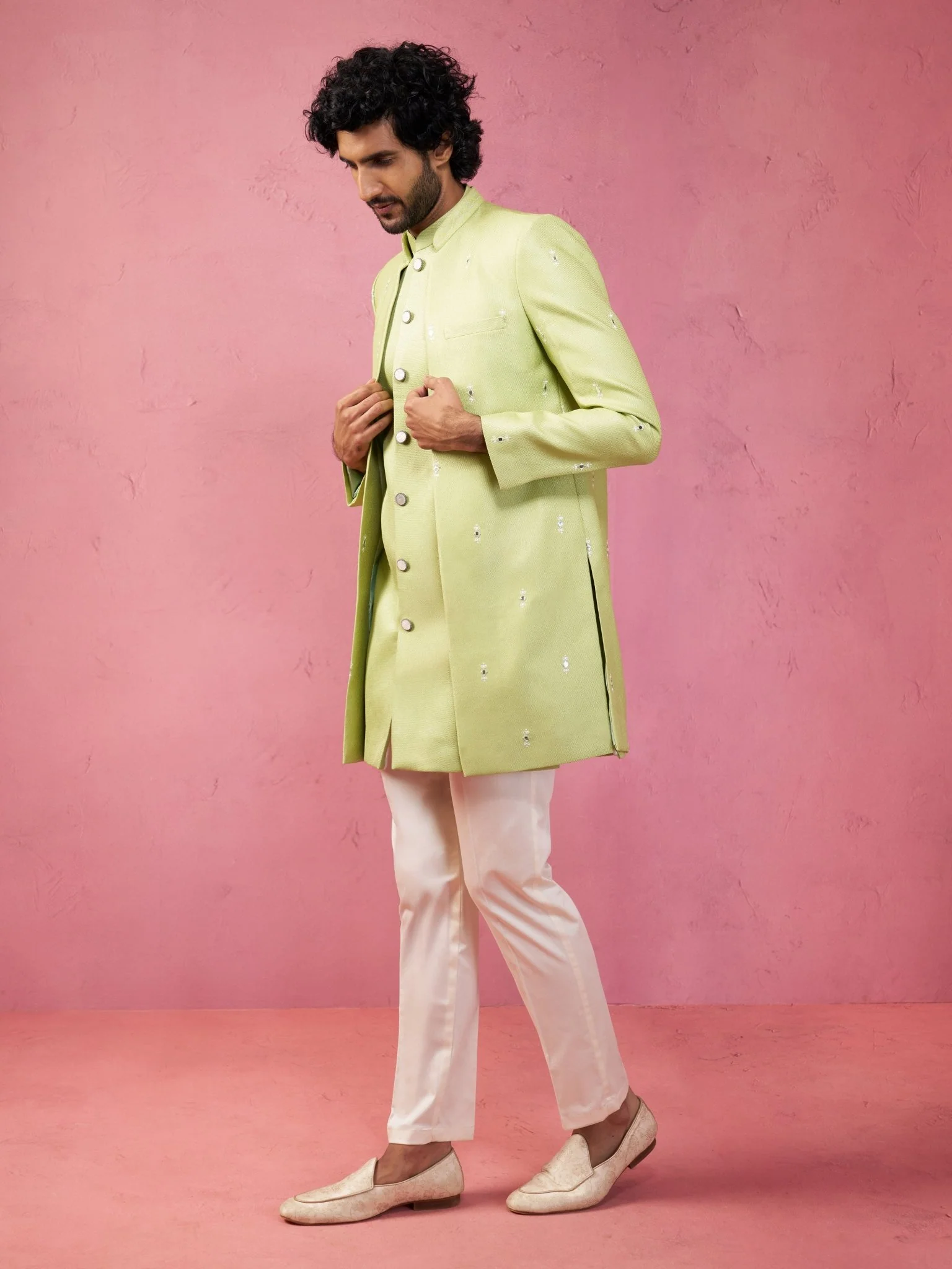 Men Embroidered Indo-Western Coat with Pyjama Set - Image 3