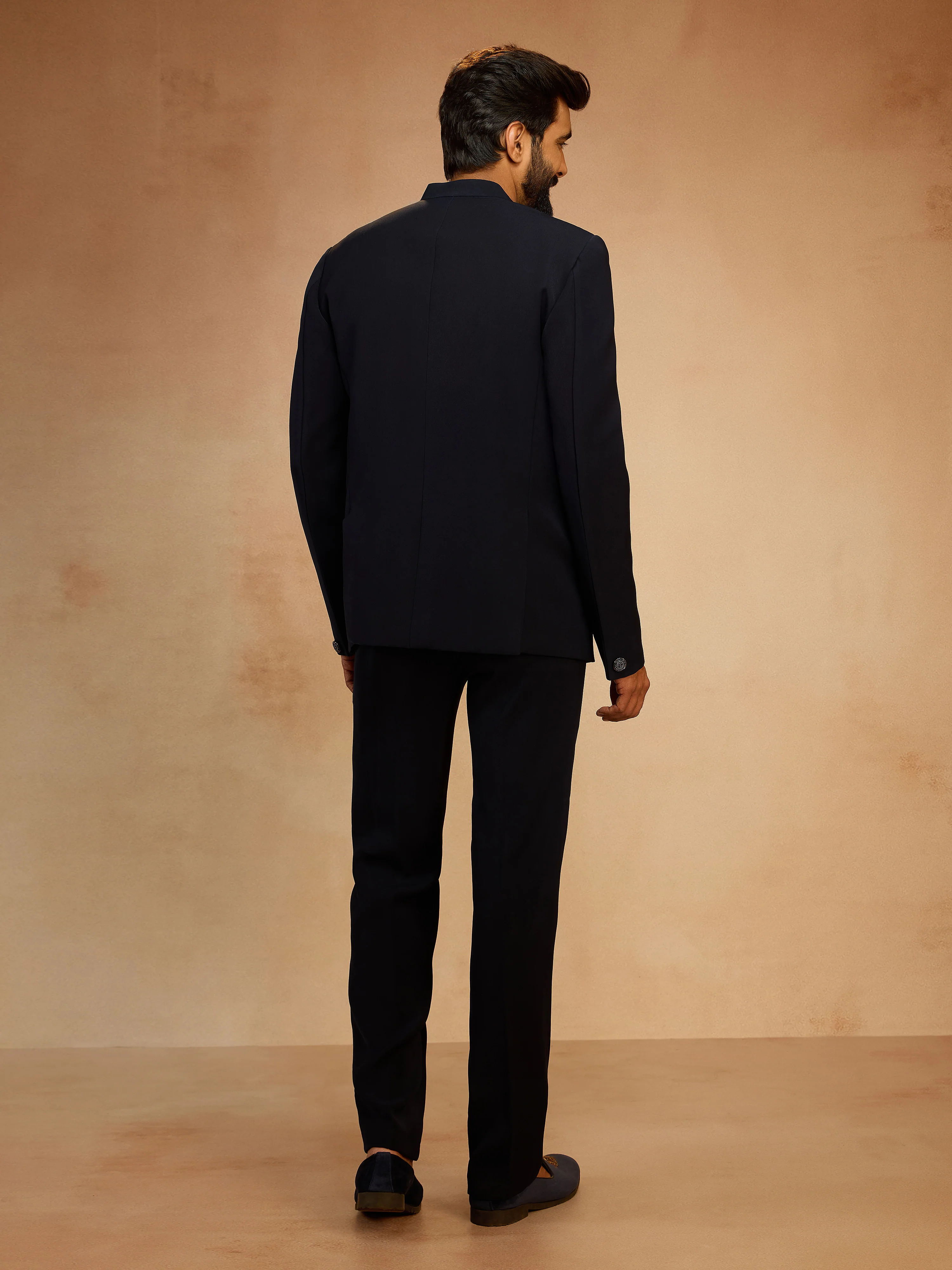 Men's Navy Blue Sequin & Bead Embroidered Jodhpuri with Straight Pant Set - Image 5