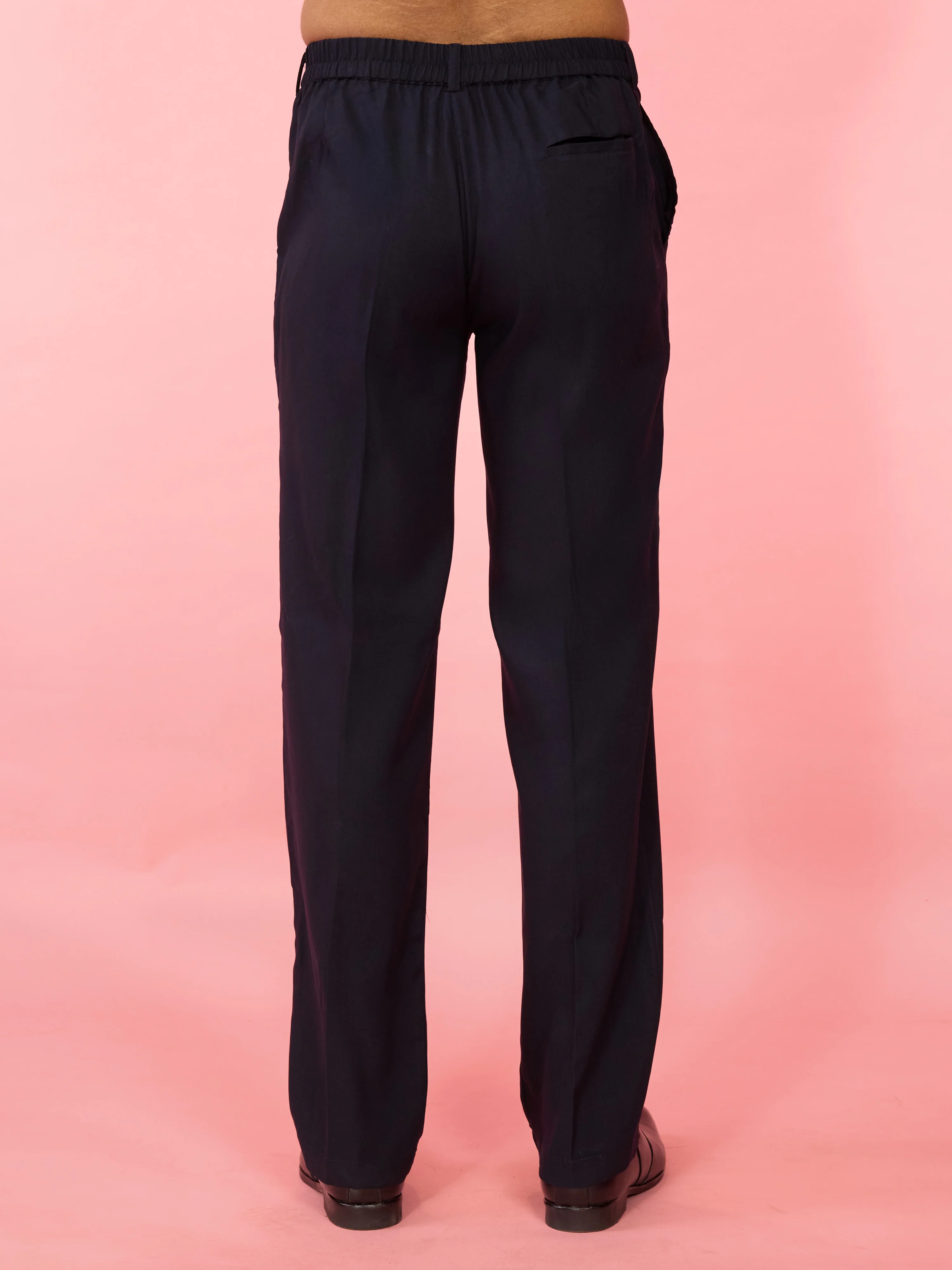 Men's Navy Blue Solid Cotton Lycra Straight Pant - Image 4