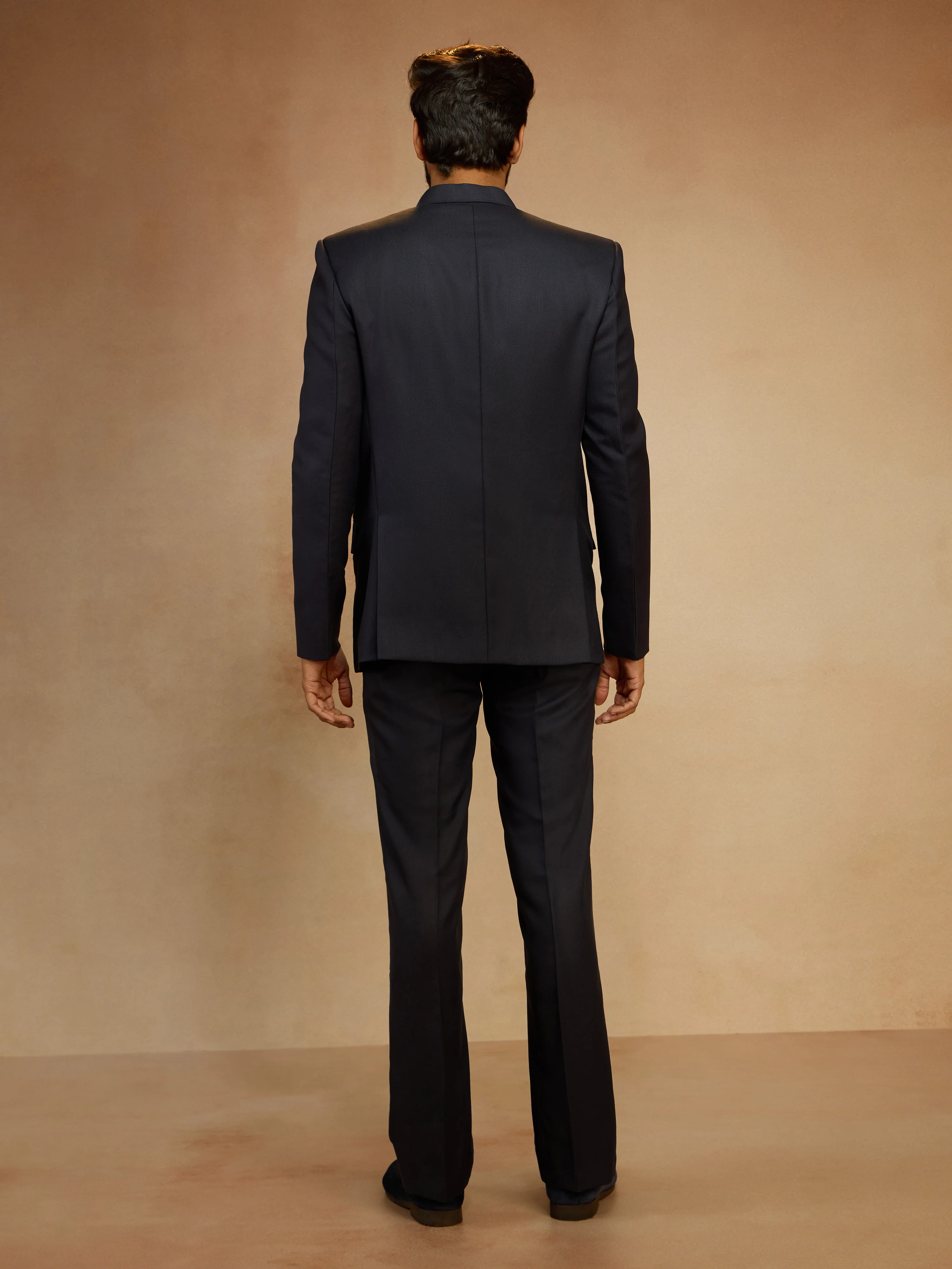 Men's Navy Blue Solid Imported Suiting Lycra Brooch Jodhpuri with Straight Pant Set - Image 5