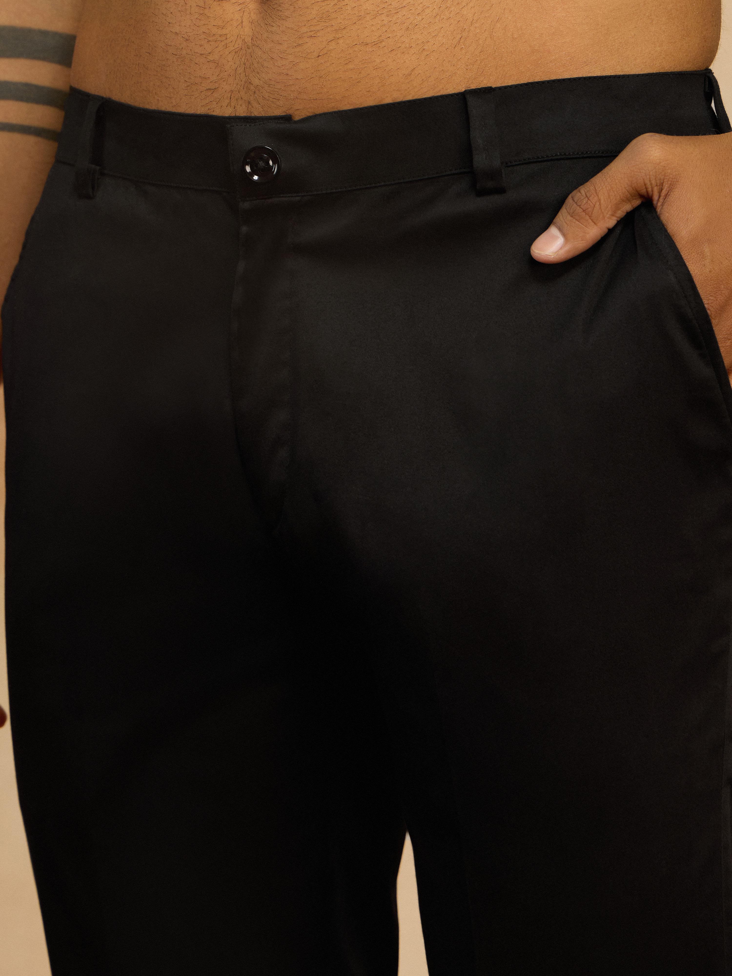 Men's Navy Blue Solid Sequin Zardozi Embroidery Indo-Western with Black Pant Style Pyjama Set - Image 6