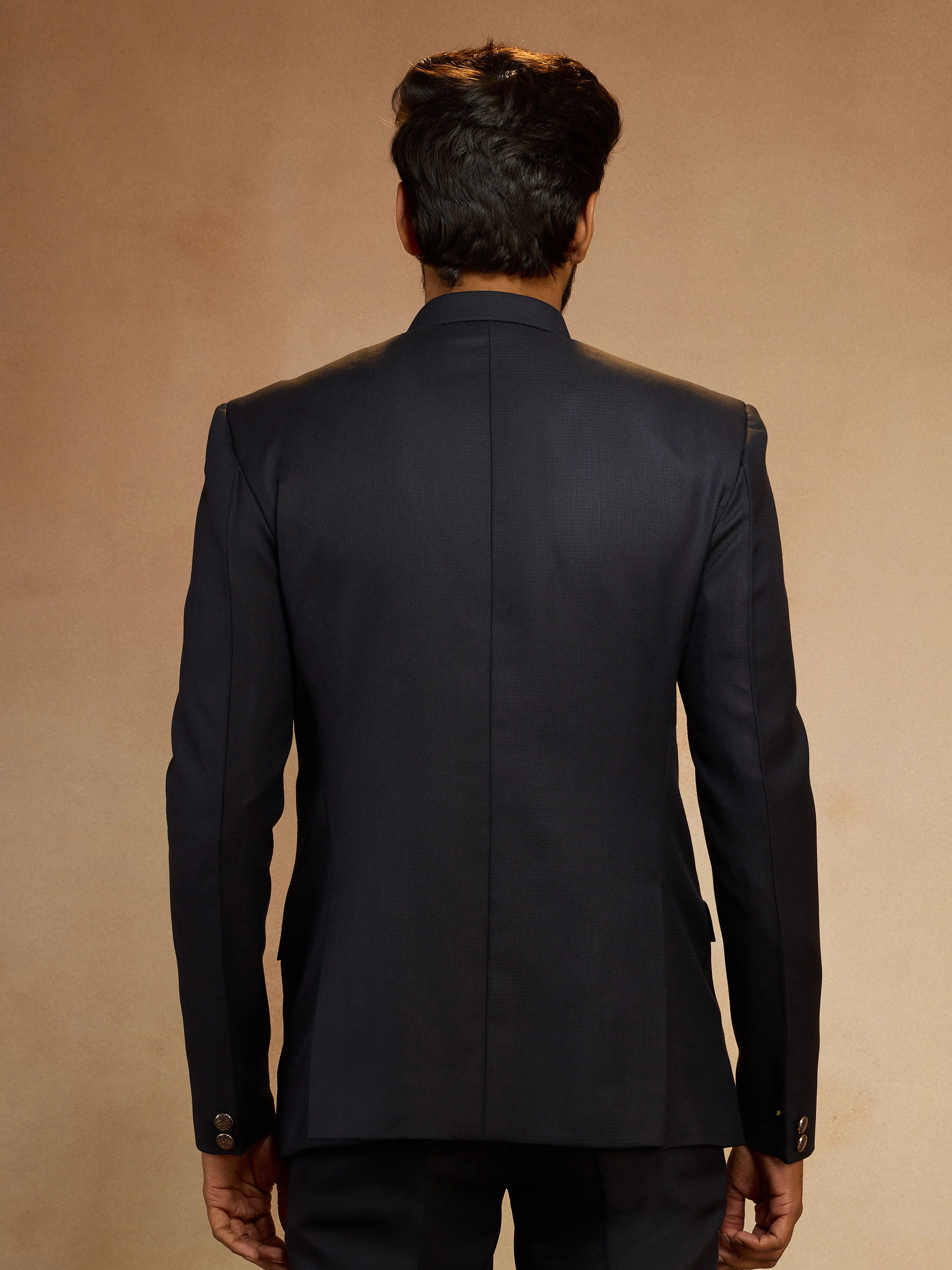 Men's Navy Blue Zardozi Sequin Embroidered Imported Suiting Lycra Jodhpuri - Image 5