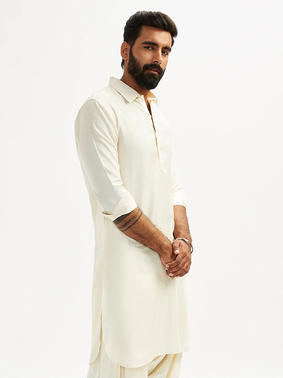 Men’s Solid Cotton Pathani Kurta with Shirt Collar and Full Sleeves - Image 4