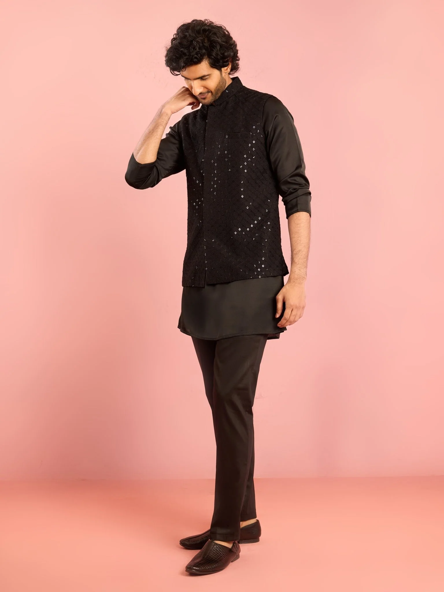 Men's Black 3-Piece Nehru Jacket Kurta Pant Set