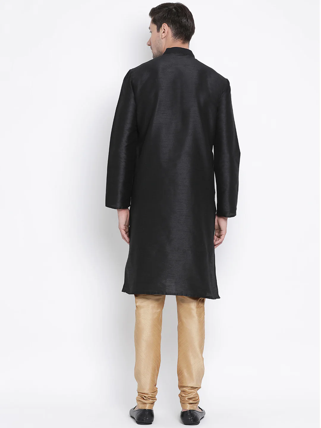 Men's Black Cotton Silk Blend Kurta and Pyjama Set - Image 4