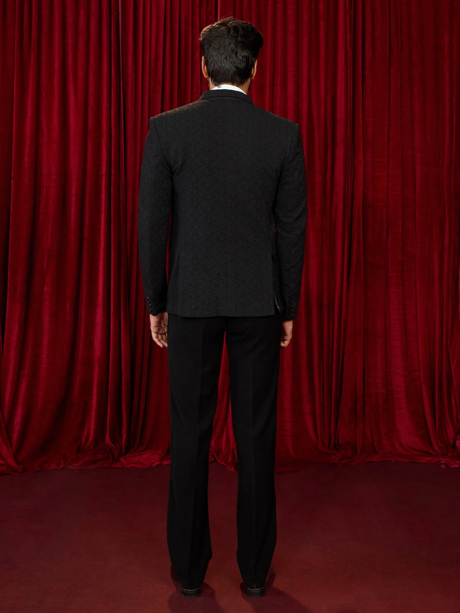 Men's Black Embossed Bafta Blazer & Straight Pant Co-ord Set - Image 6