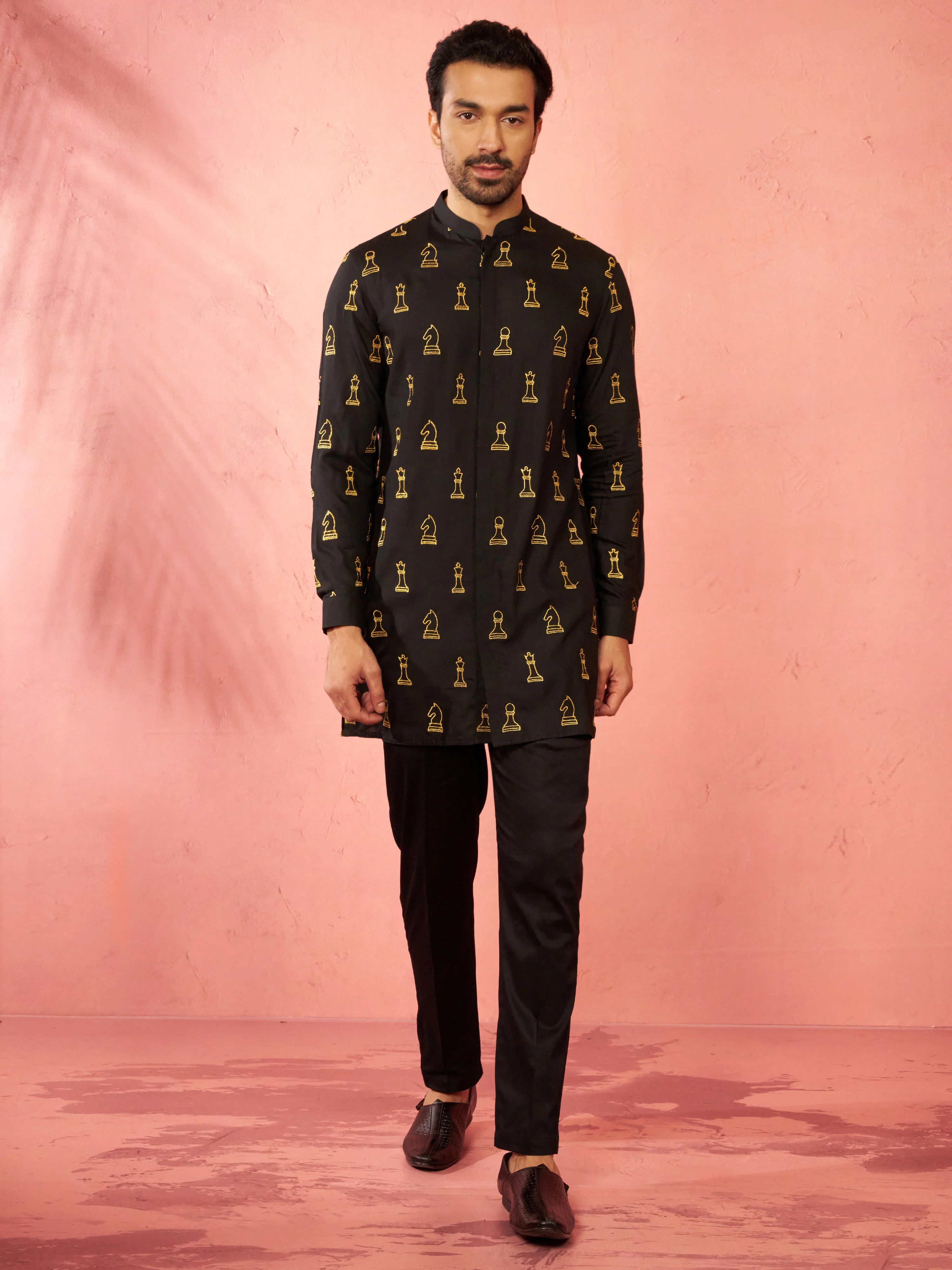 Men's Black Fine Satin Kurta with Cotton Lycra Pant - Image 3