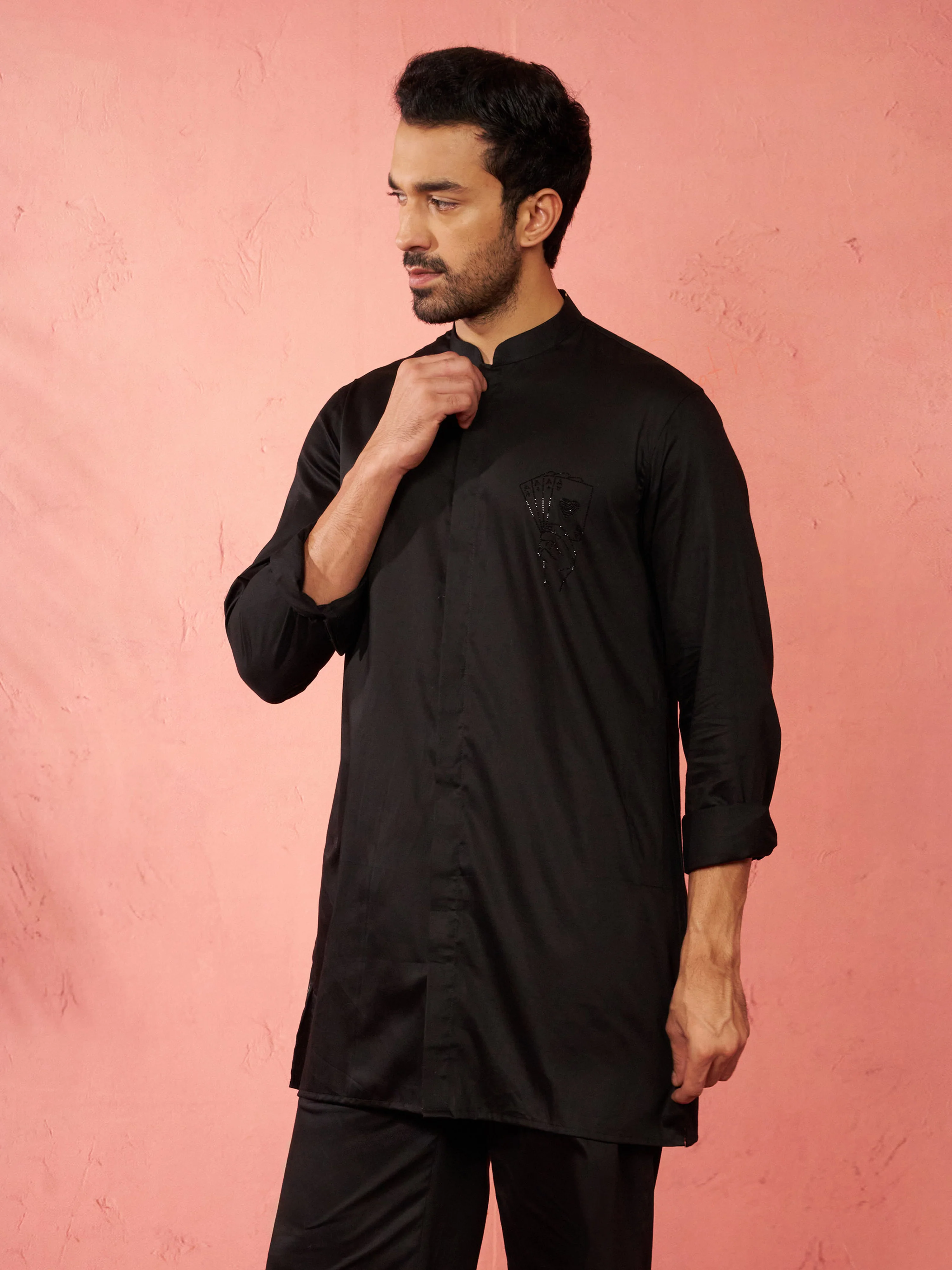 Men's Black Mid-Length Kurta - Image 4
