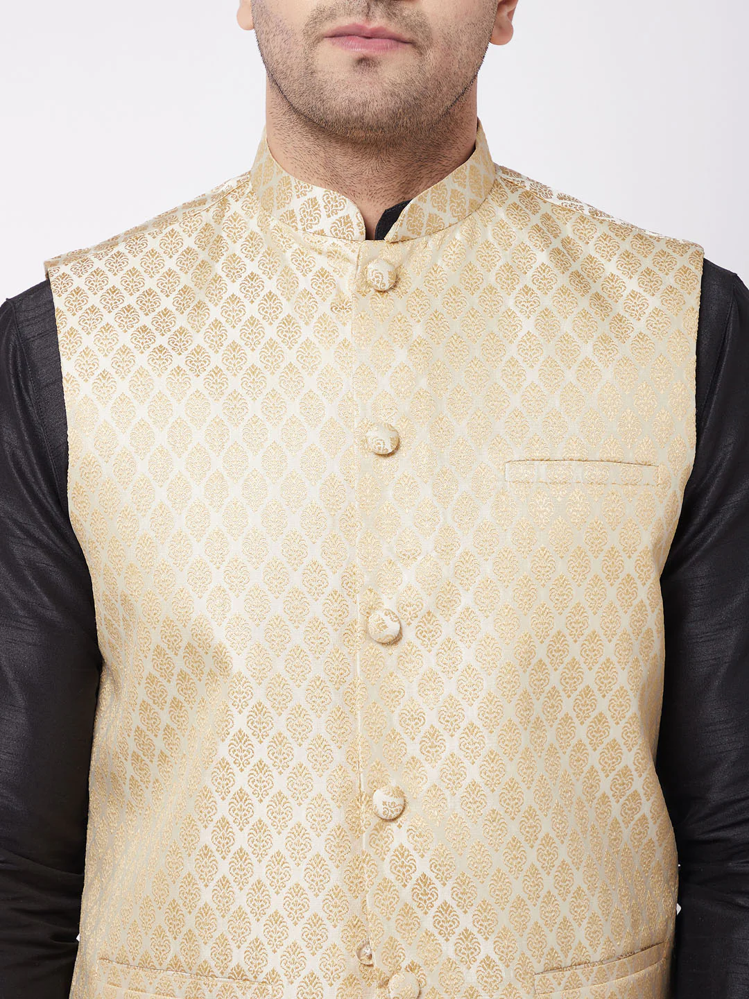 Men's Black Silk Blend Jacket With Kurta Dhoti Set - Image 5