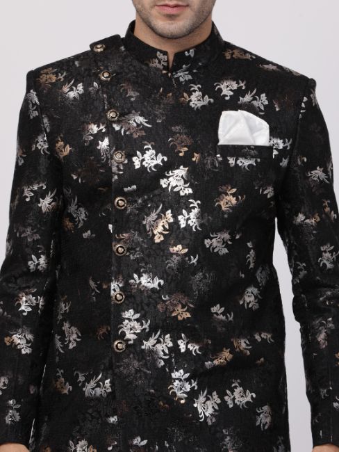 VASTRAMAY Men's Black Silk Blend Sherwani Set - Image 3