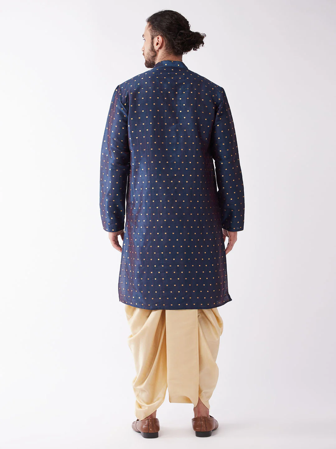 Men's Blue Zari Weaved Kurta Dhoti Set - Image 3