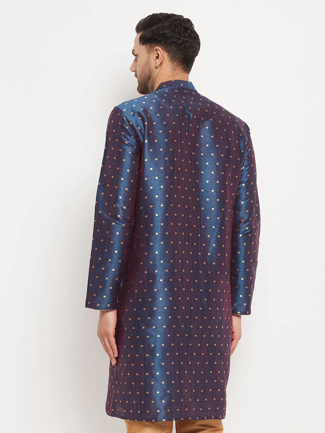 Men's Blue Zari Weaved Kurta - Image 3
