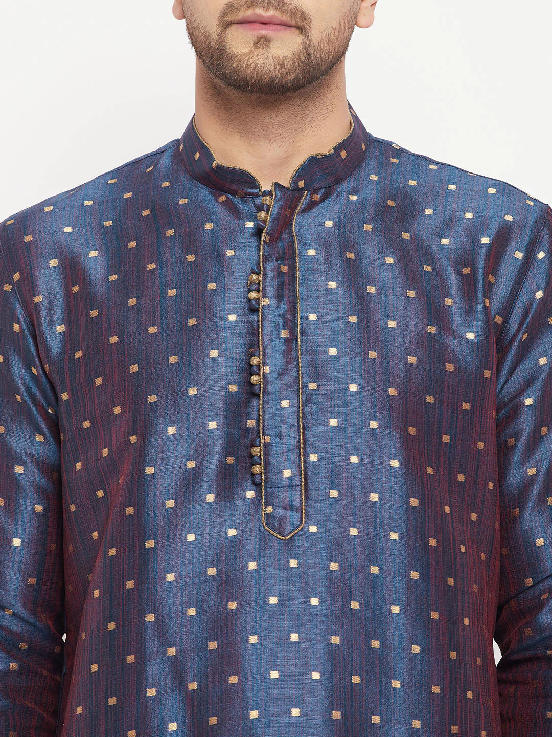 Men's Blue Zari Weaved Kurta - Image 4