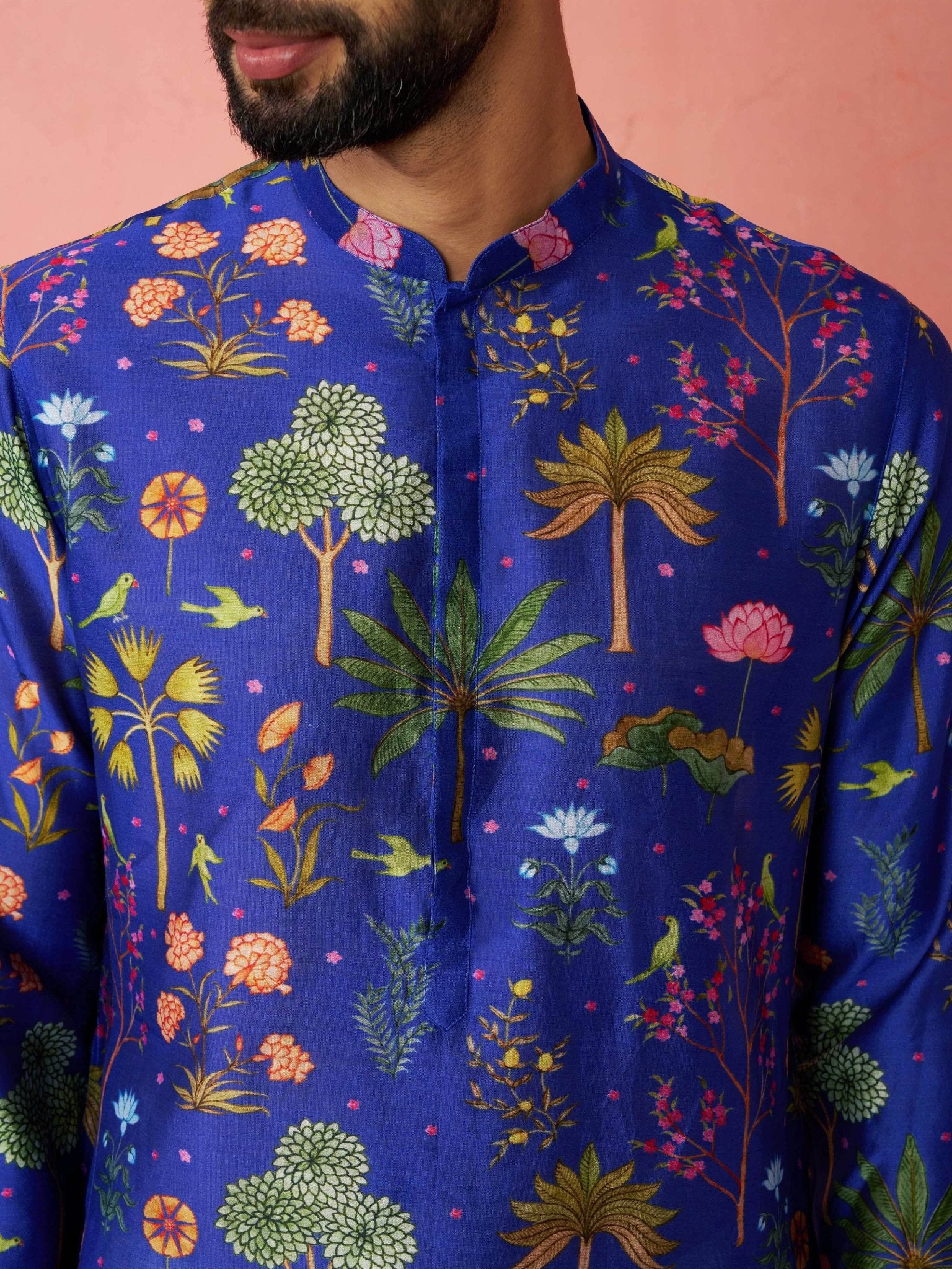 Men's Blue Digital Print Kurta - Image 2