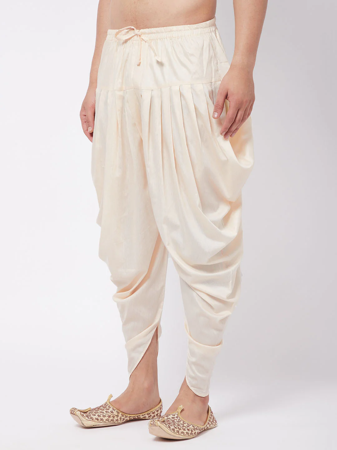 Men's Cream Cotton Blend Cowl Dhoti - Image 2