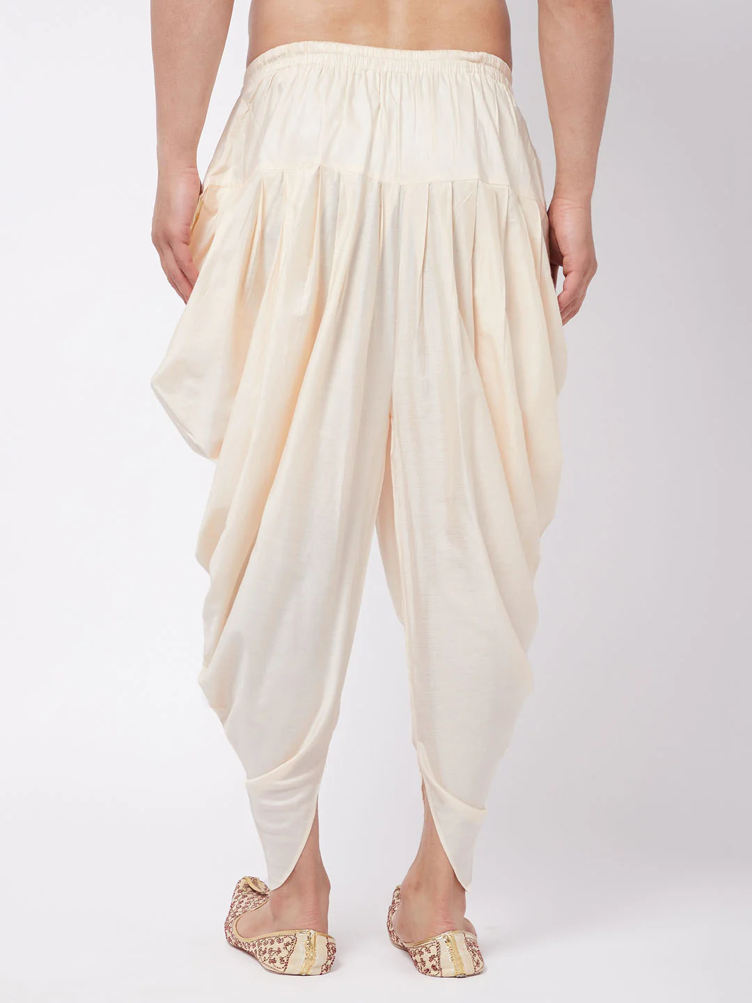 Men's Cream Cotton Blend Cowl Dhoti - Image 3