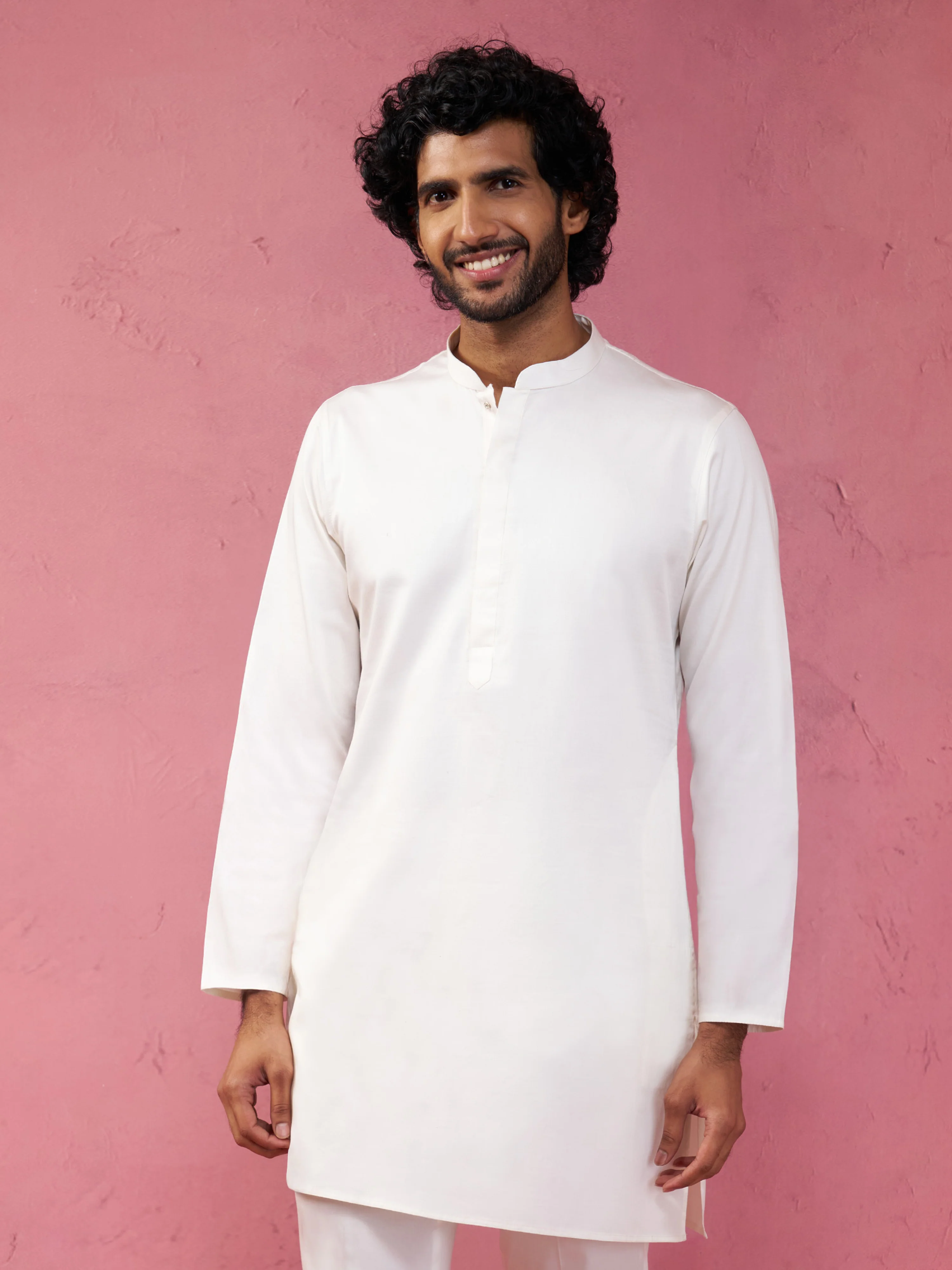 Men's Cream Fine Satin Kurta - Image 2
