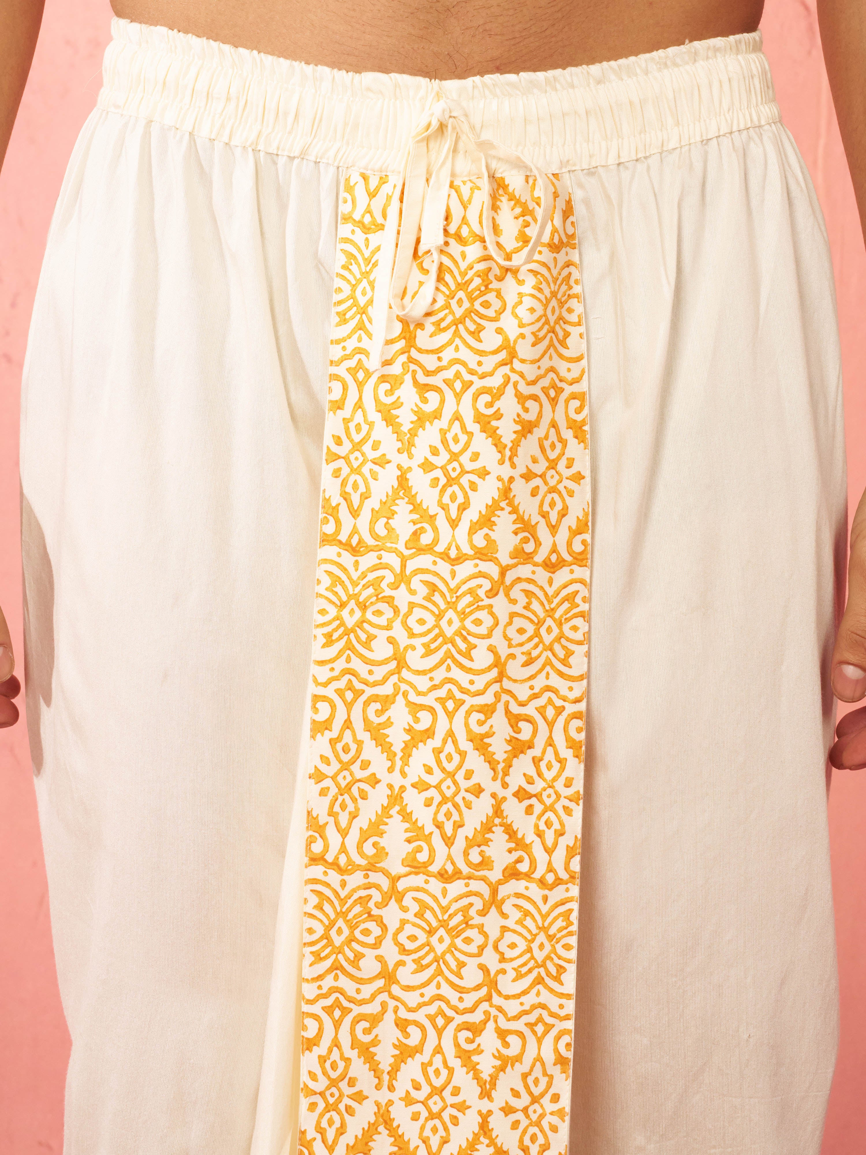 Men's Cream Viscose Dhoti Screen Print Ethnic - Image 2