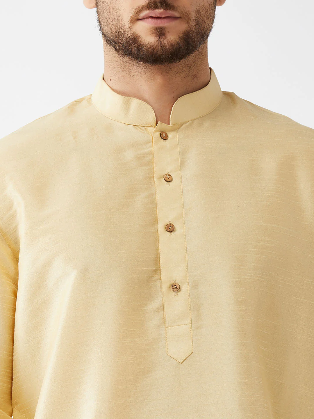 Men's Gold And Maroon Cotton Silk Blend Kurta And Dhoti Set - Image 4