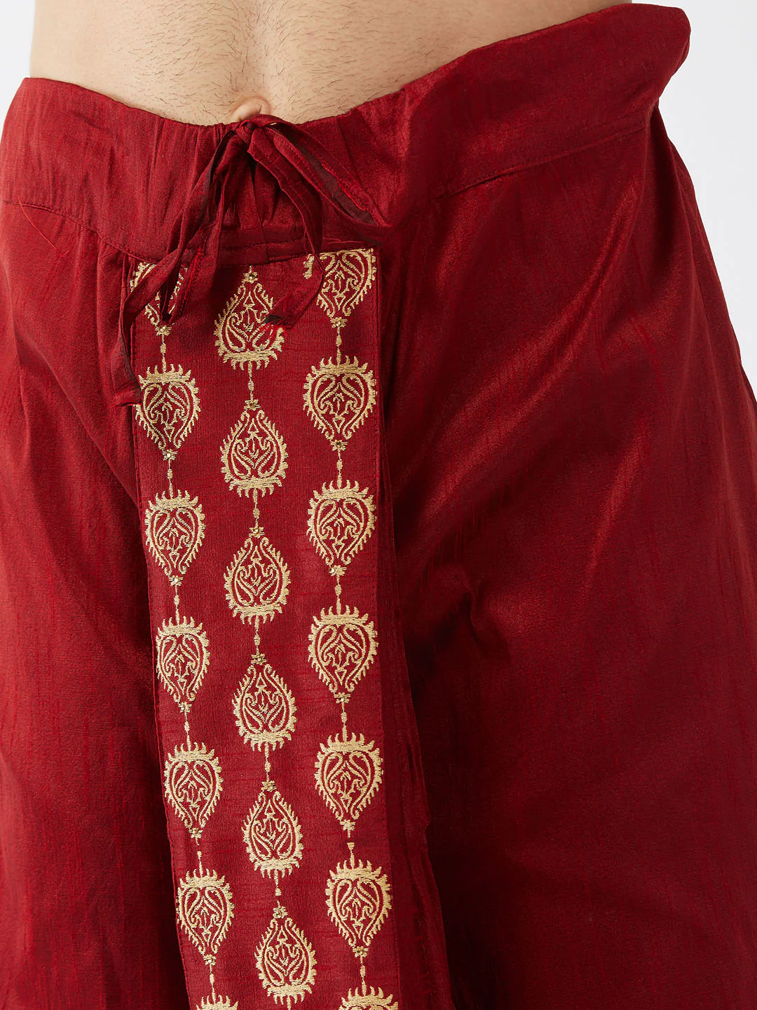 Men's Gold And Maroon Cotton Silk Blend Kurta And Dhoti Set - Image 5