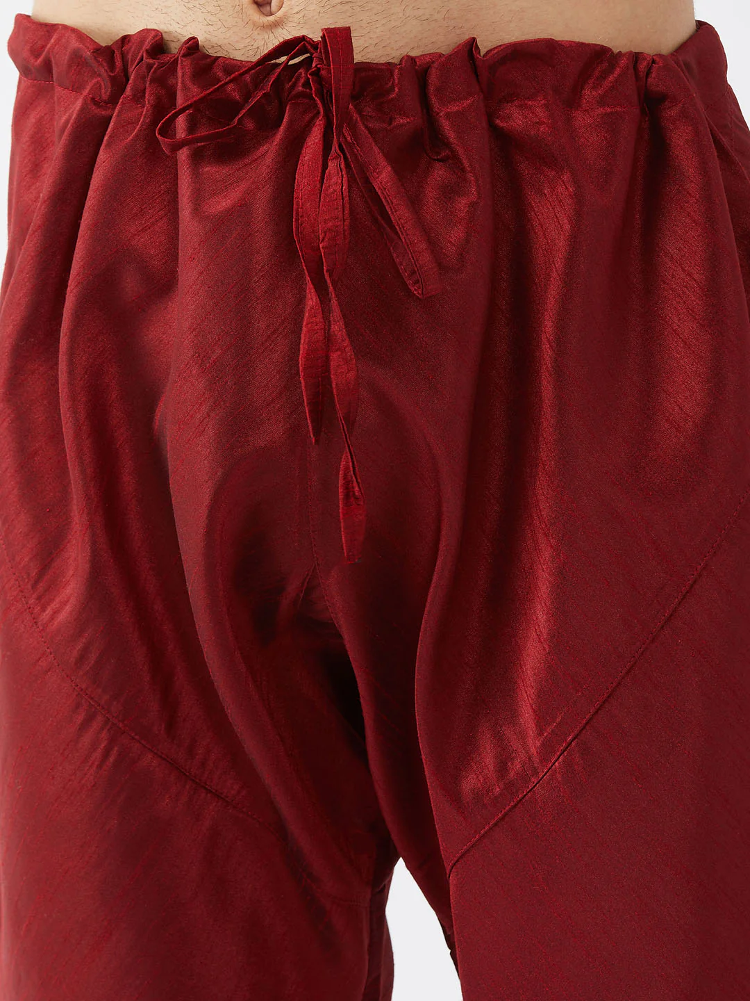 Men's  Maroon Silk Blend Ethnic Jacket, Gold Kurta And Maroon Pyjama Set - Image 5