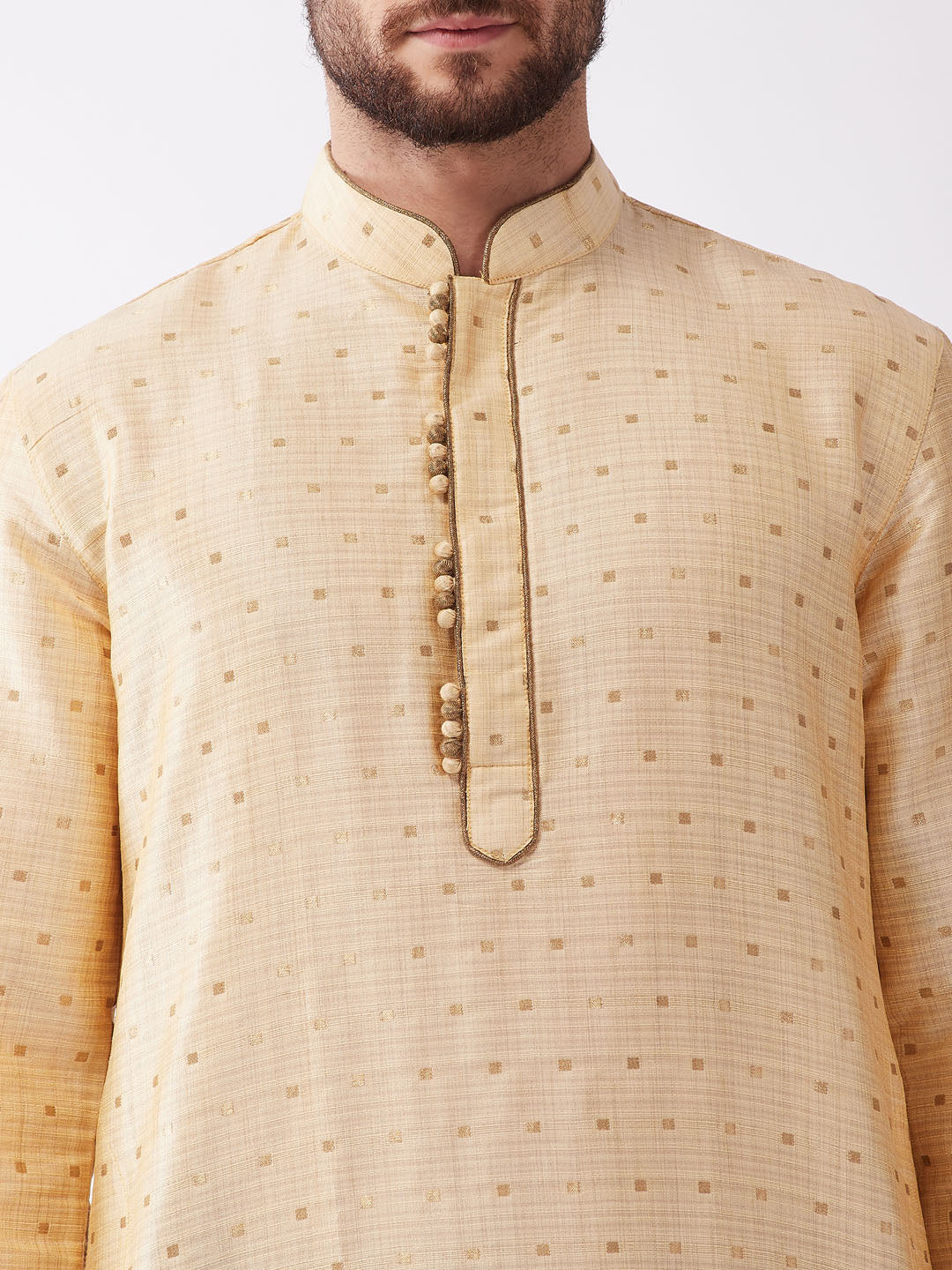 Men's Gold Zari Weaved Kurta Dhoti Set - Image 4