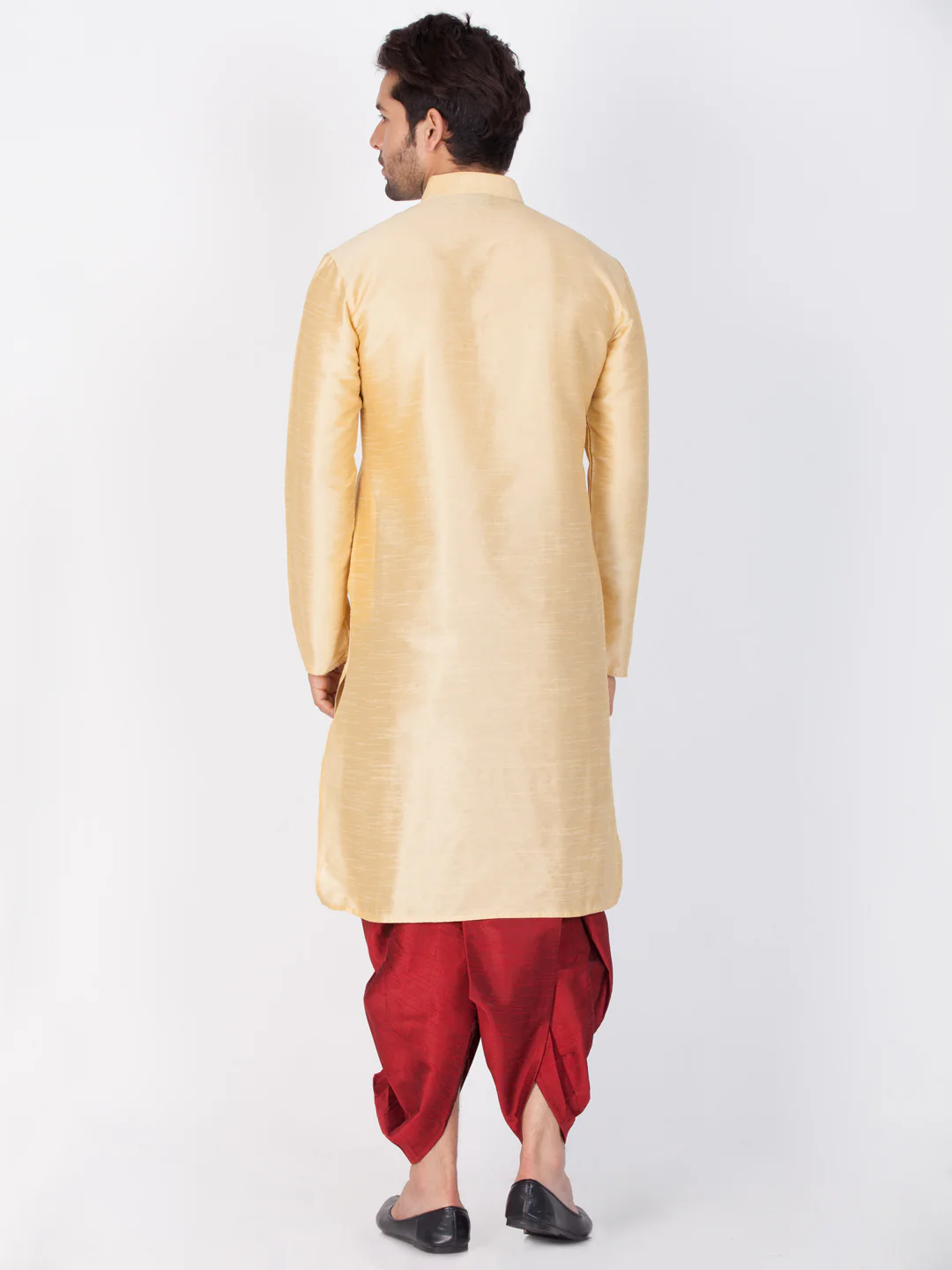 VASTRAMAY Men's Gold Cotton Silk Blend Kurta and Dhoti Pant Set - Image 4