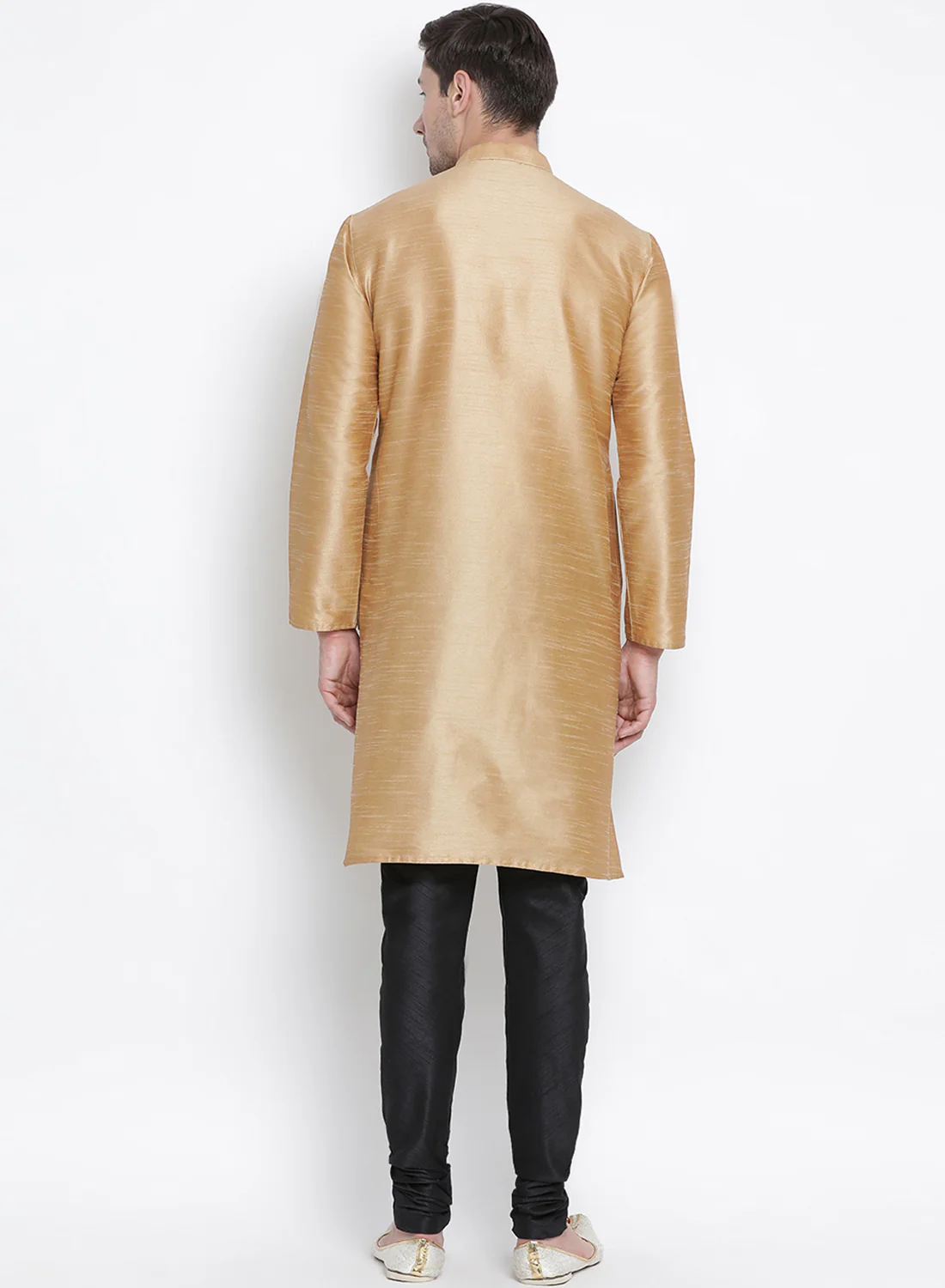 Men's Gold Cotton Silk Blend Kurta and Pyjama Set - Image 4