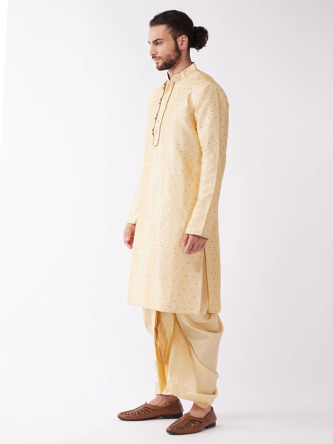 Men's Gold Zari Weaved Kurta Dhoti Set - Image 6