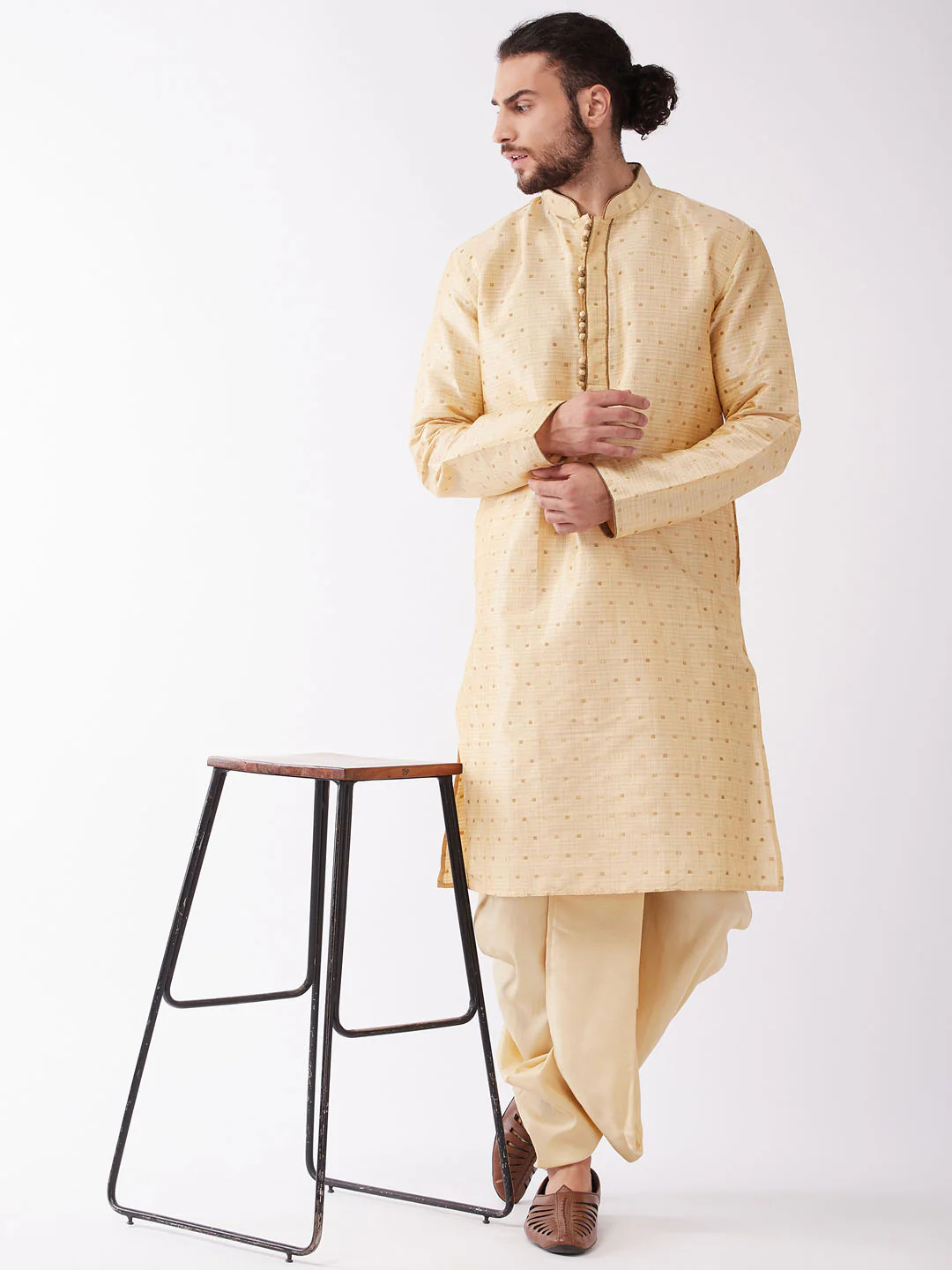 Men's Gold Zari Weaved Kurta Dhoti Set - Image 7