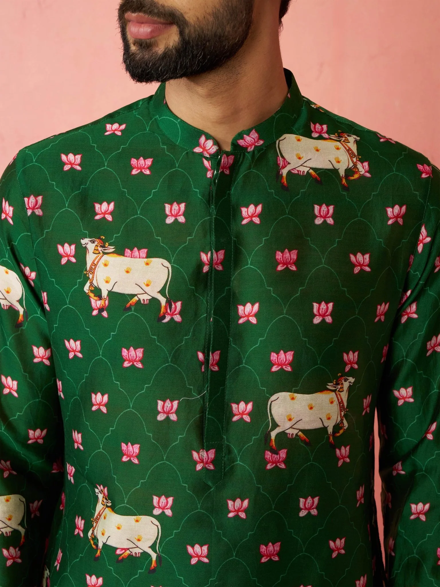 Men's Green Digital Print Kurta - Image 2
