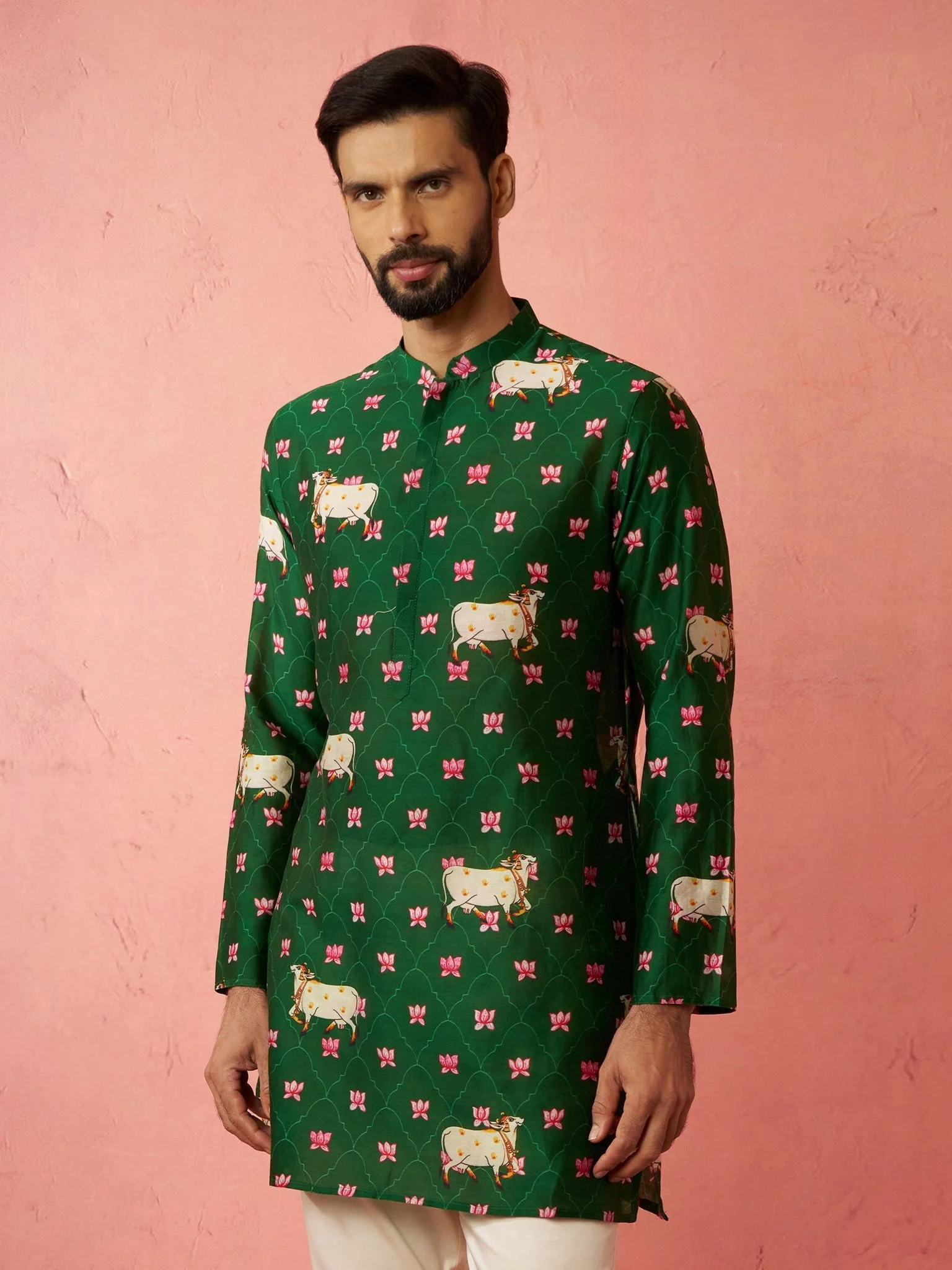 Men's Green Digital Print Kurta - Image 3