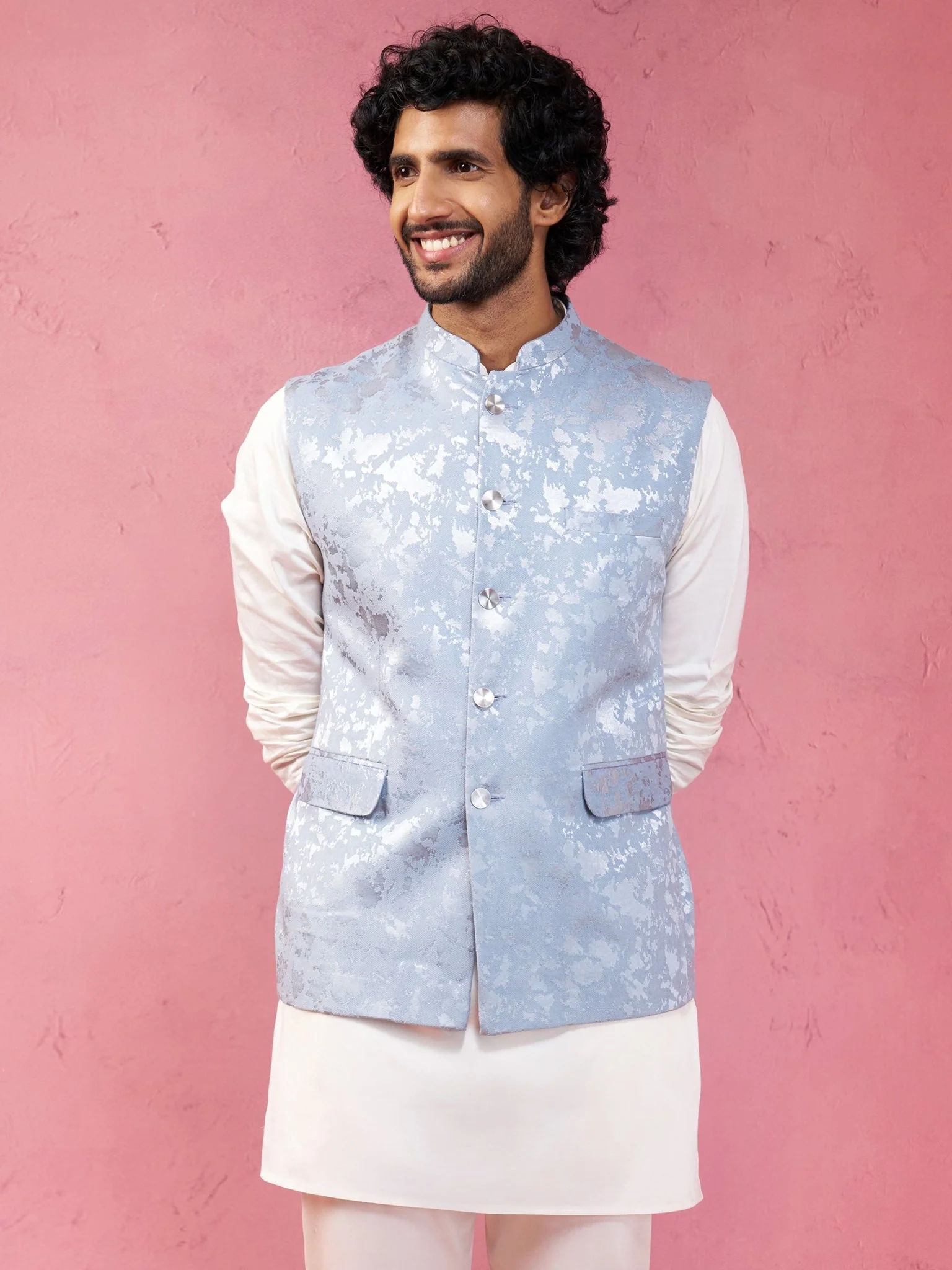 Men's Grey Monty Jacquard Nehru Jacket - Image 2