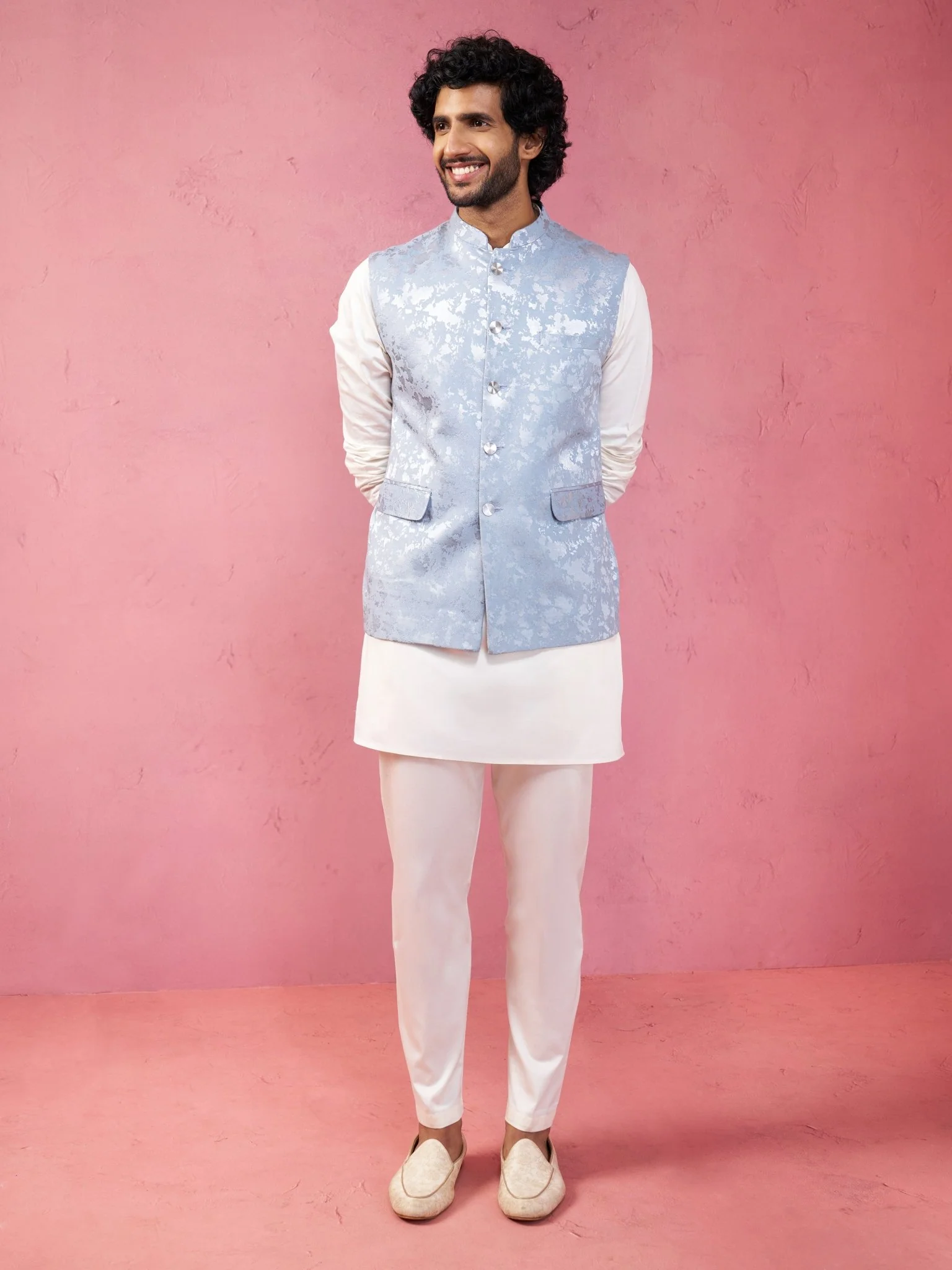 Men's Grey Nehru Jacket Set - Image 3
