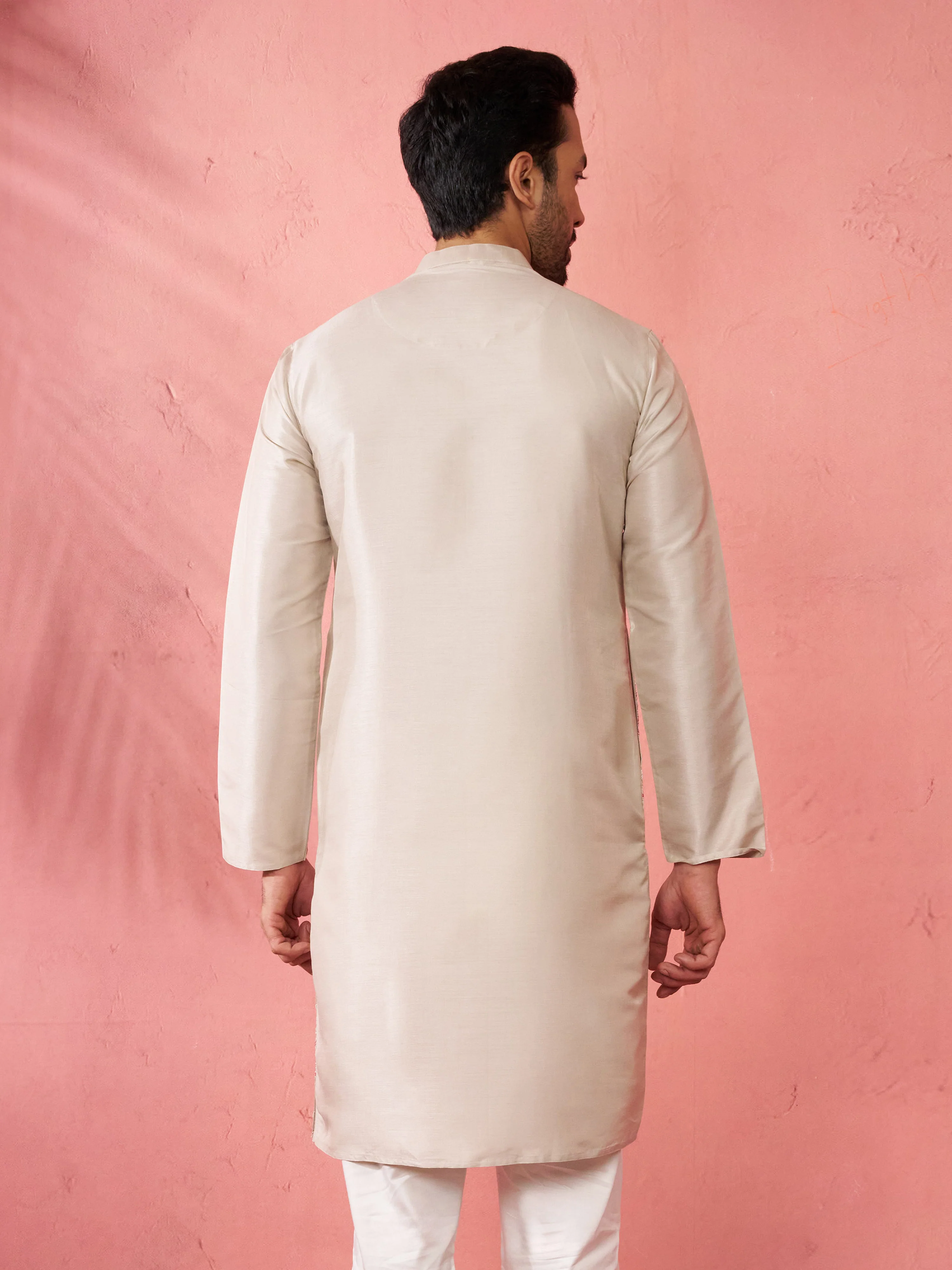 Men's Grey Silk Blend Kurta - Image 5