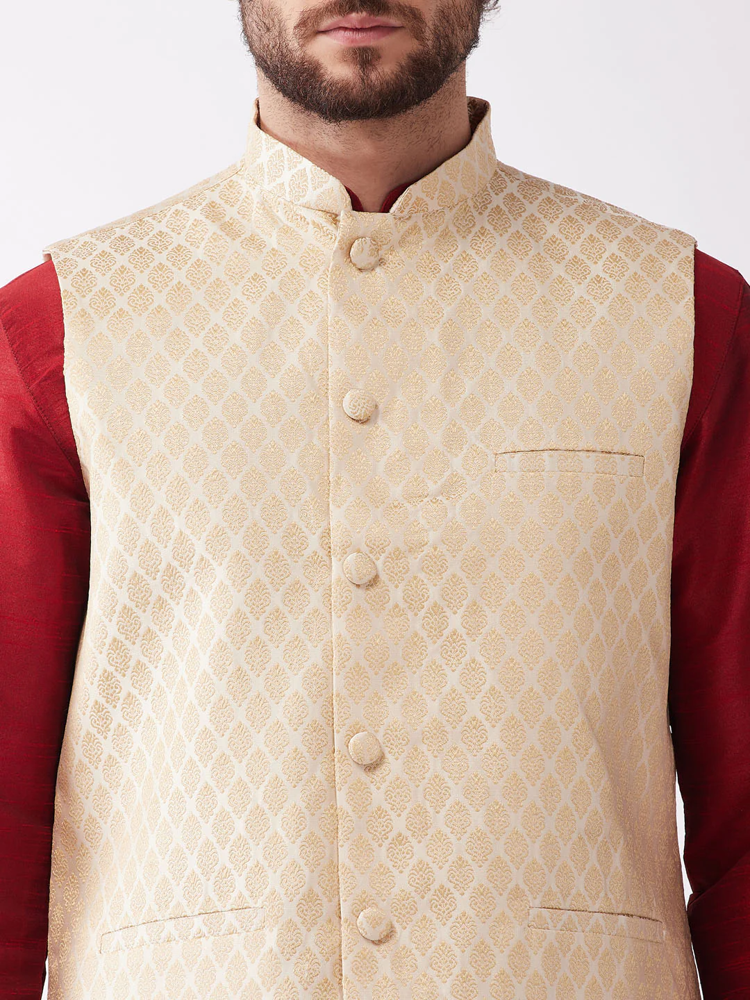 Men's Maroon Silk Blend Jacket With Kurta Dhoti Set - Image 4
