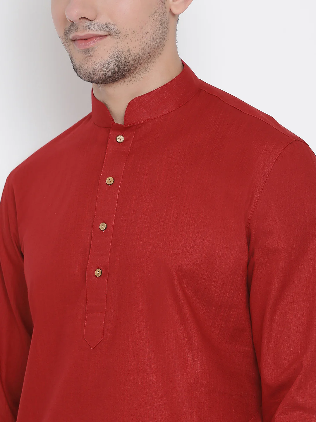 VASTRAMAY Men's Maroon Cotton Kurta - Image 3