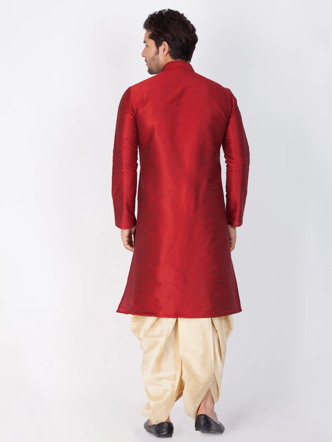 VASTRAMAY Men's Maroon Cotton Silk Blend Kurta and Dhoti Pant Set - Image 4