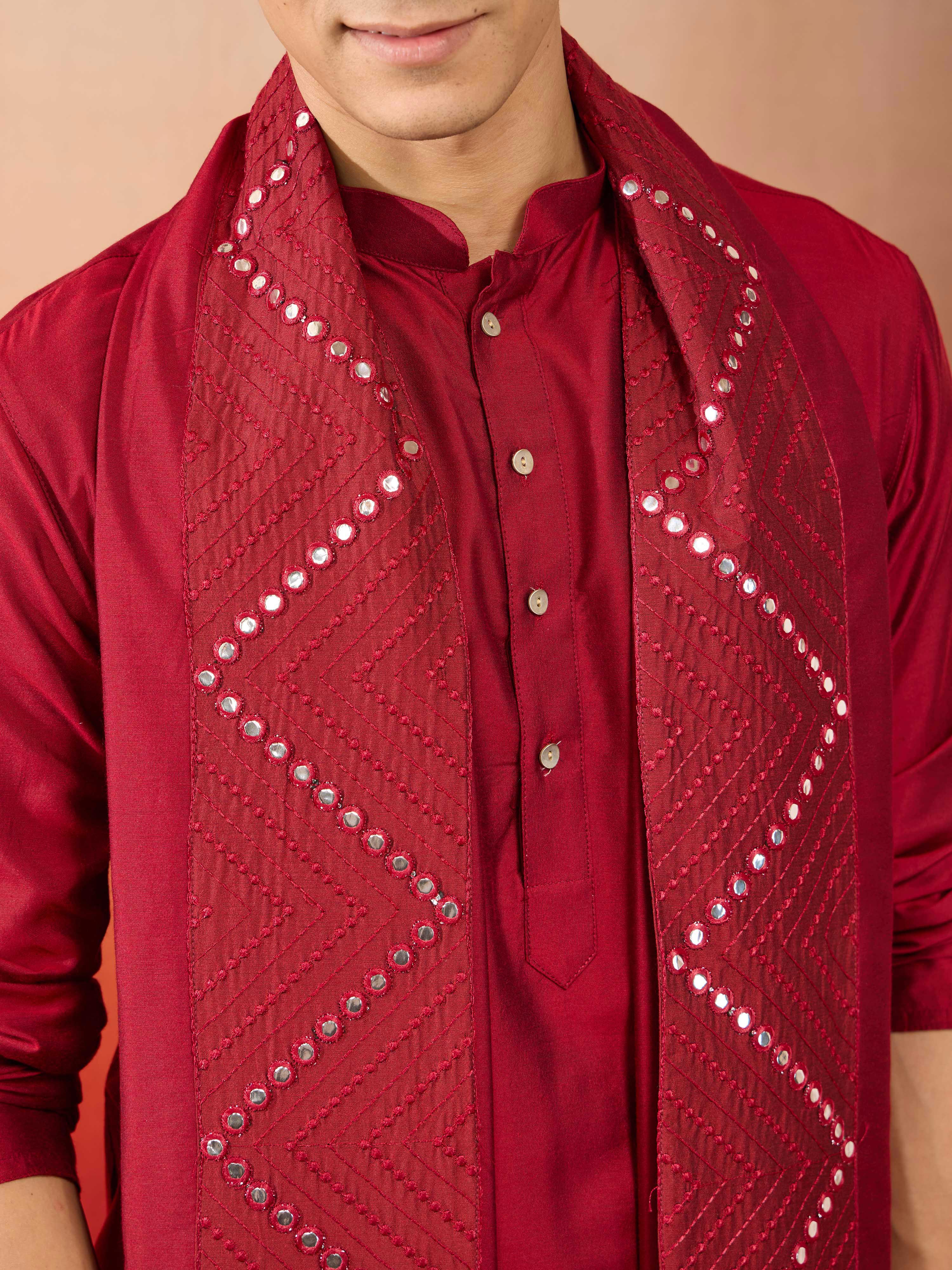 Men's Maroon Viscose Mirror Work Dupatta - Image 2