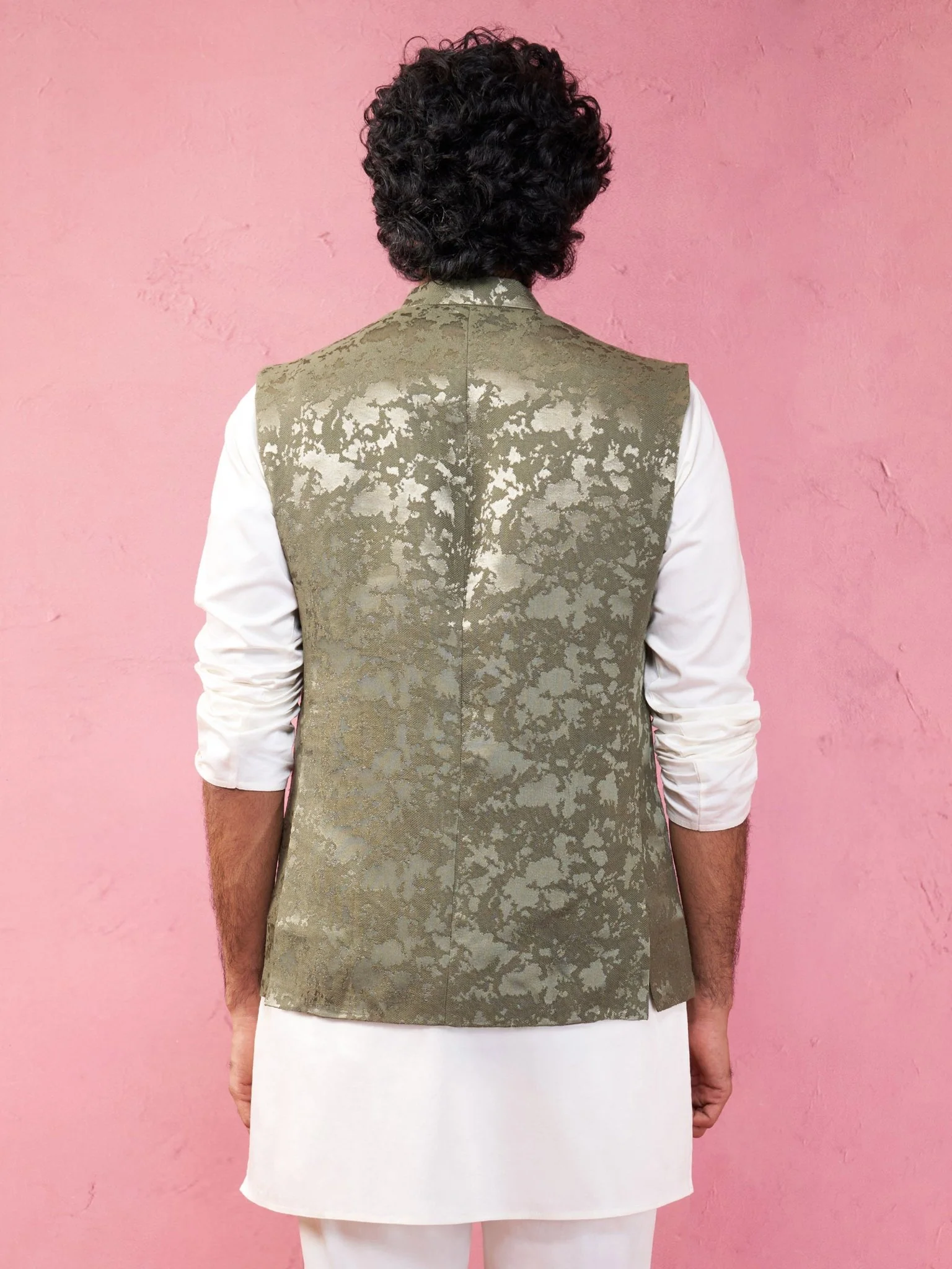 Men's Mehendi Green Monty Jacquard Nehru Jacket - Image 5