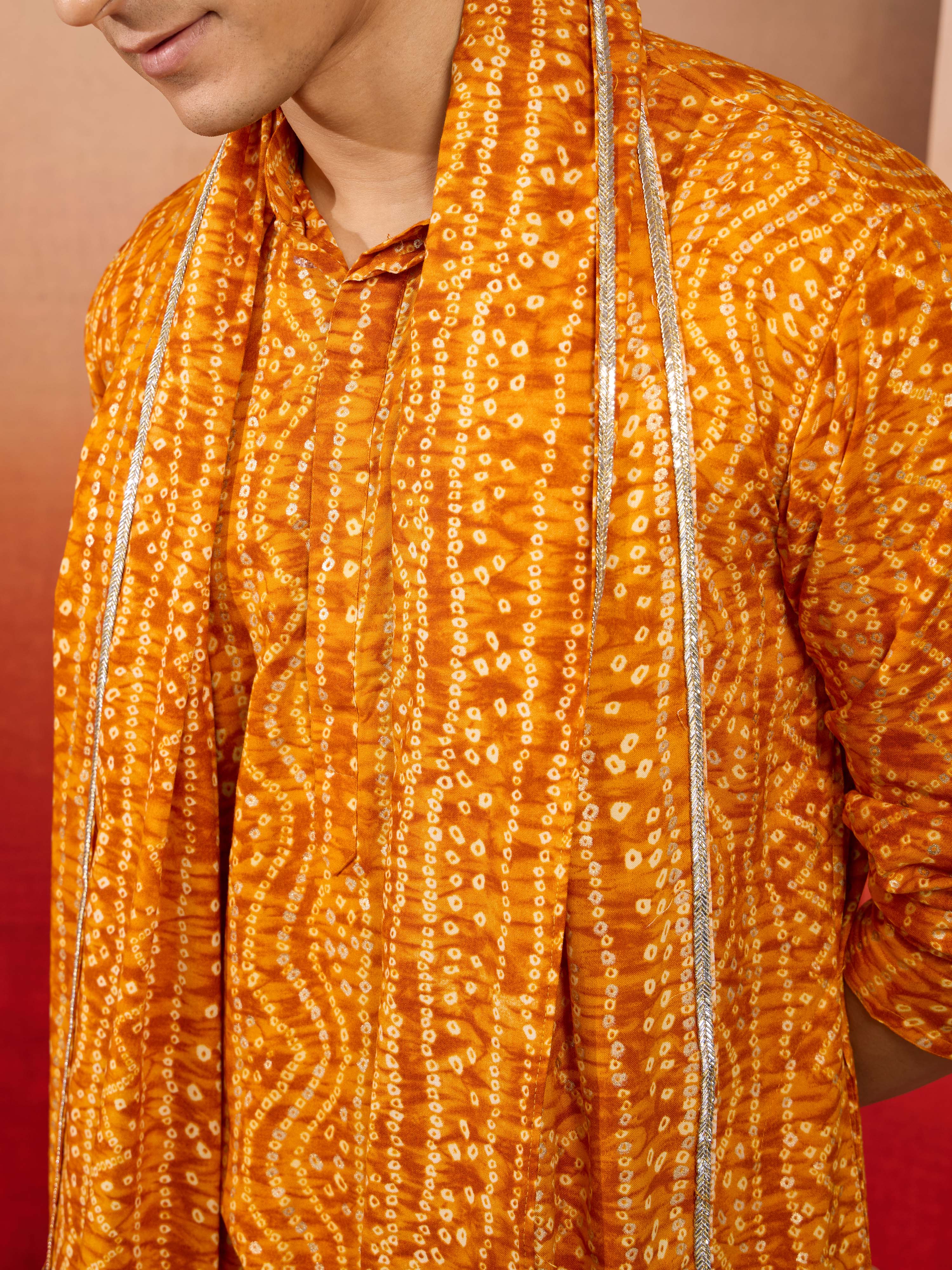 Men's Mustard Rayon Bandhani Print Dupatta - Image 2